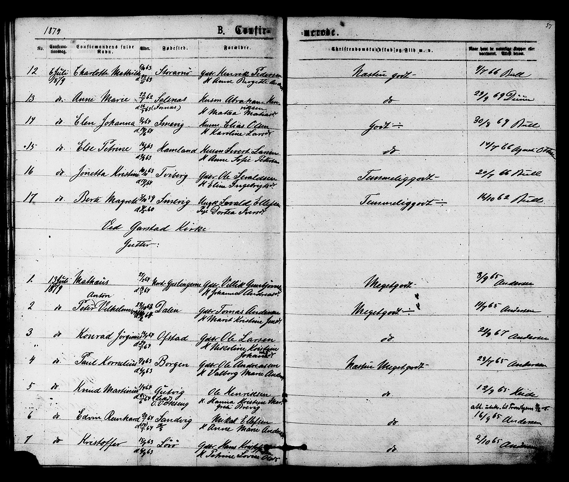 Ministerialprotokoller, klokkerbøker og fødselsregistre - Nord-Trøndelag, AV/SAT-A-1458/784/L0671: Parish register (official) no. 784A06, 1876-1879, p. 57