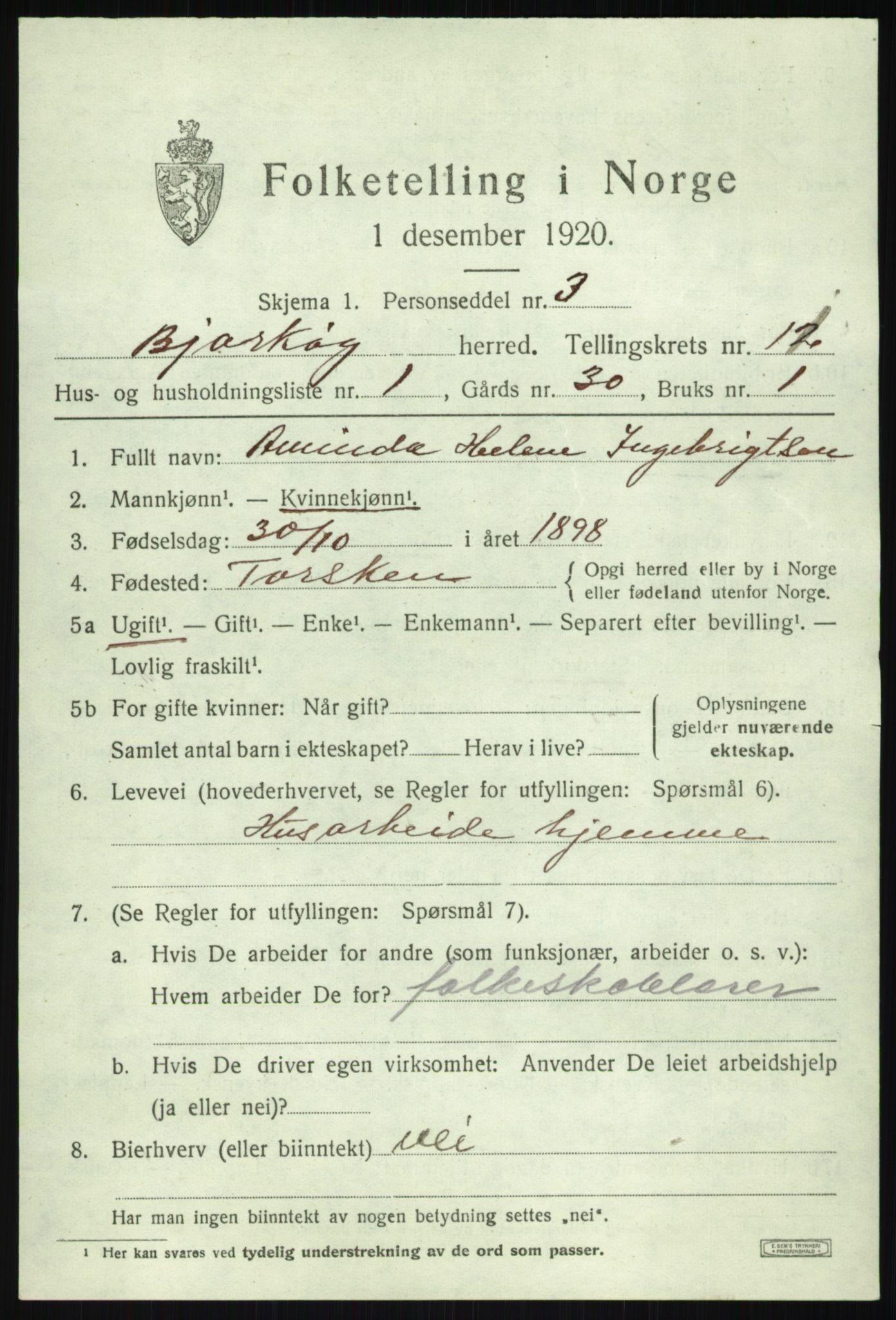 SATØ, 1920 census for Bjarkøy, 1920, p. 4285