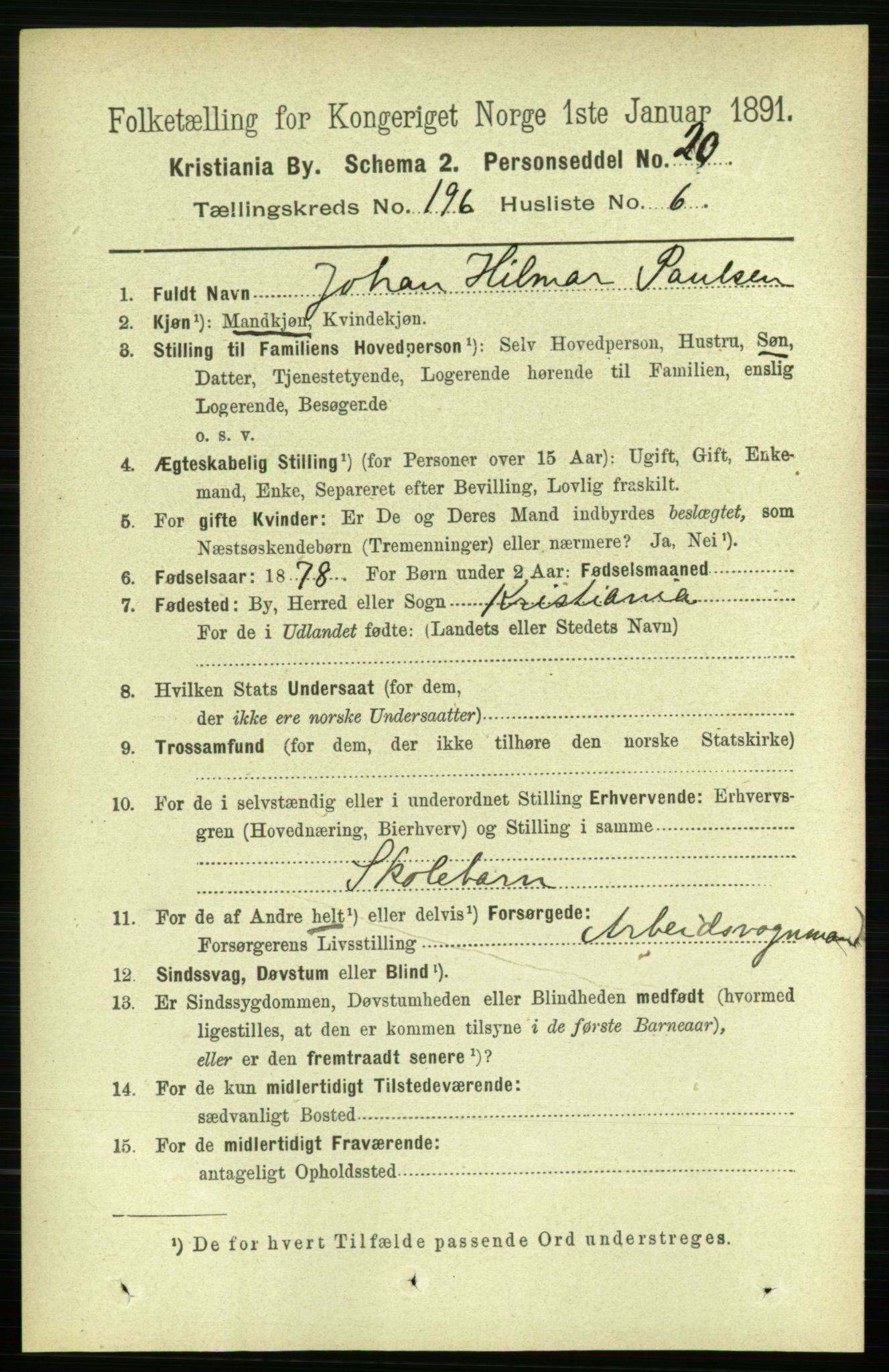 RA, 1891 census for 0301 Kristiania, 1891, p. 118399