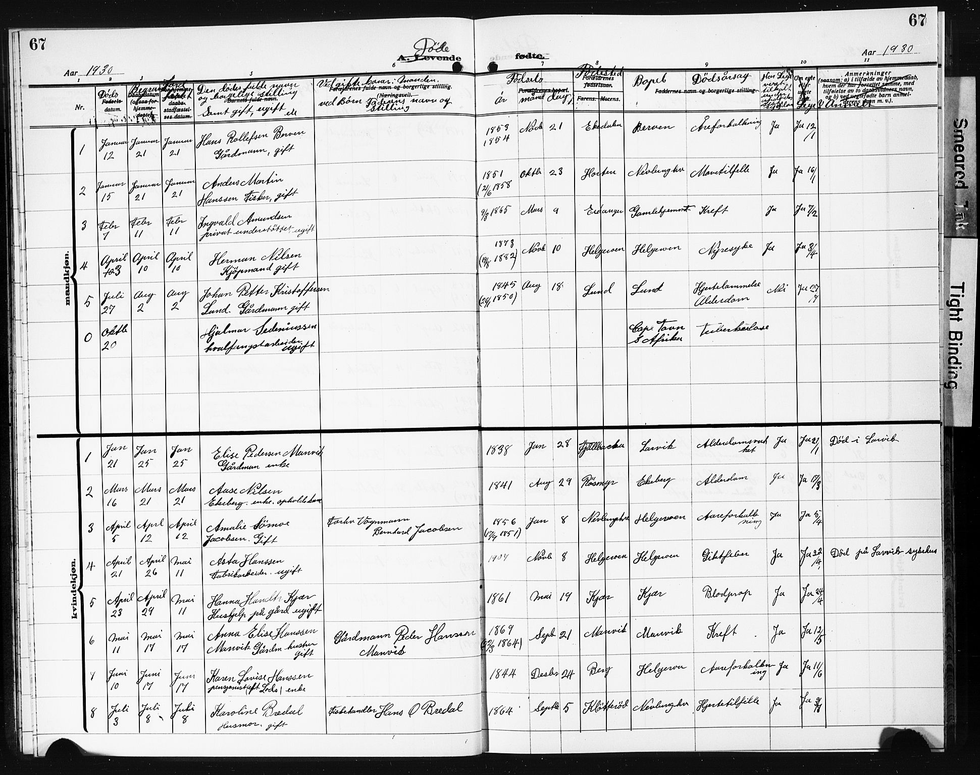 Brunlanes kirkebøker, AV/SAKO-A-342/G/Gb/L0004: Parish register (copy) no. II 4, 1928-1931, p. 67