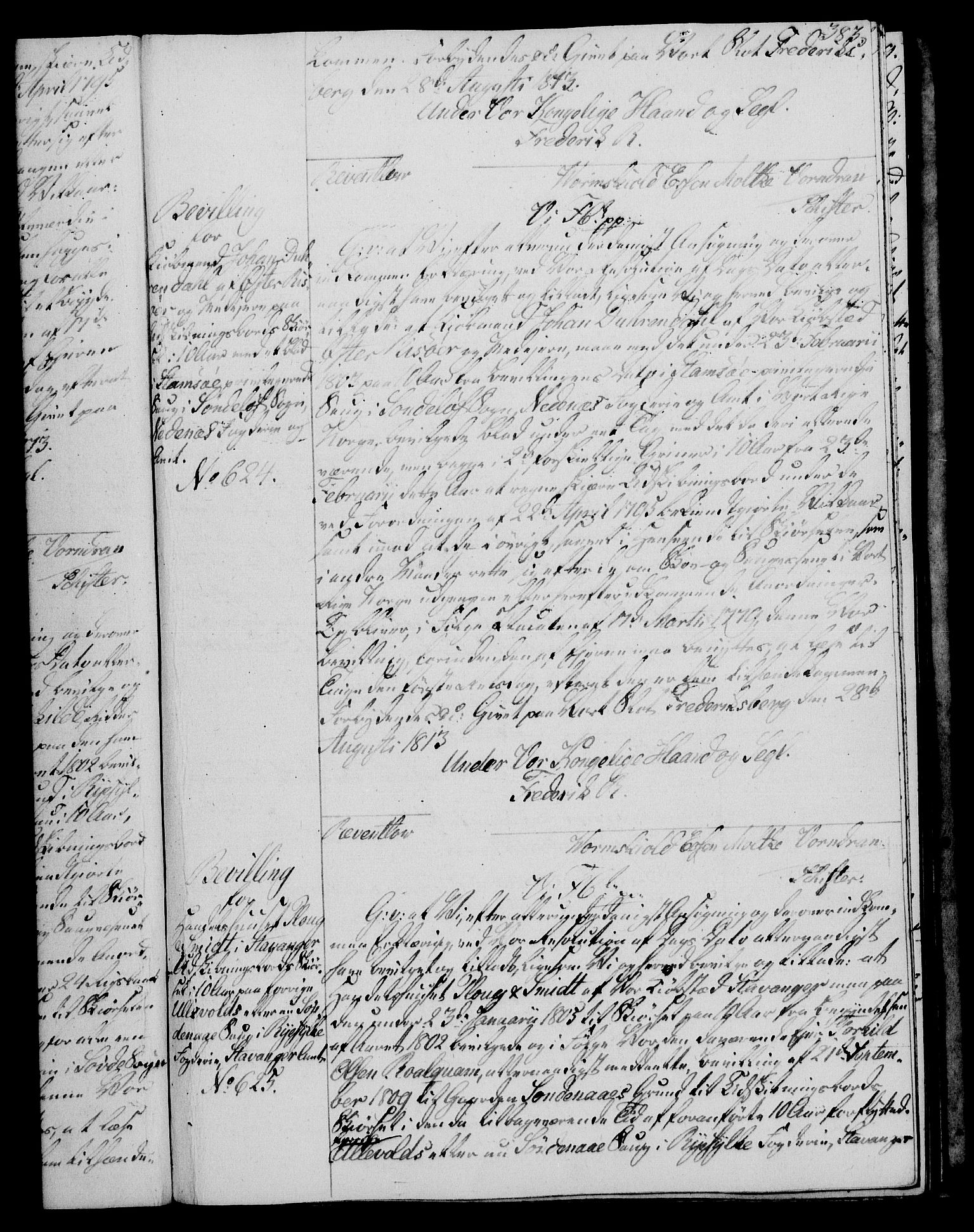 Rentekammeret, Kammerkanselliet, AV/RA-EA-3111/G/Gg/Gga/L0020: Norsk ekspedisjonsprotokoll med register (merket RK 53.20), 1811-1814, p. 383