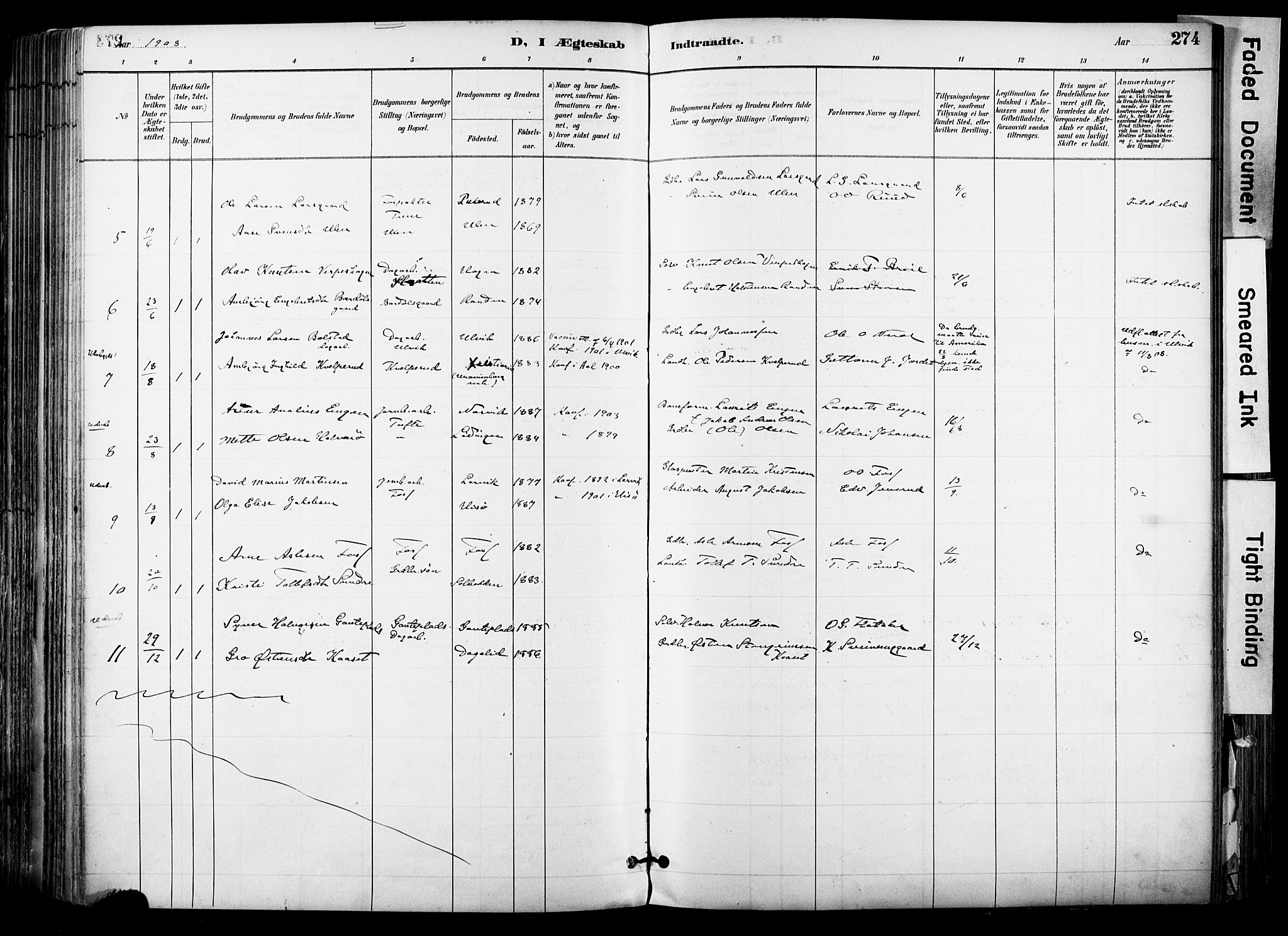 Hol kirkebøker, AV/SAKO-A-227/F/Fa/L0003: Parish register (official) no. I 3, 1887-1918, p. 274