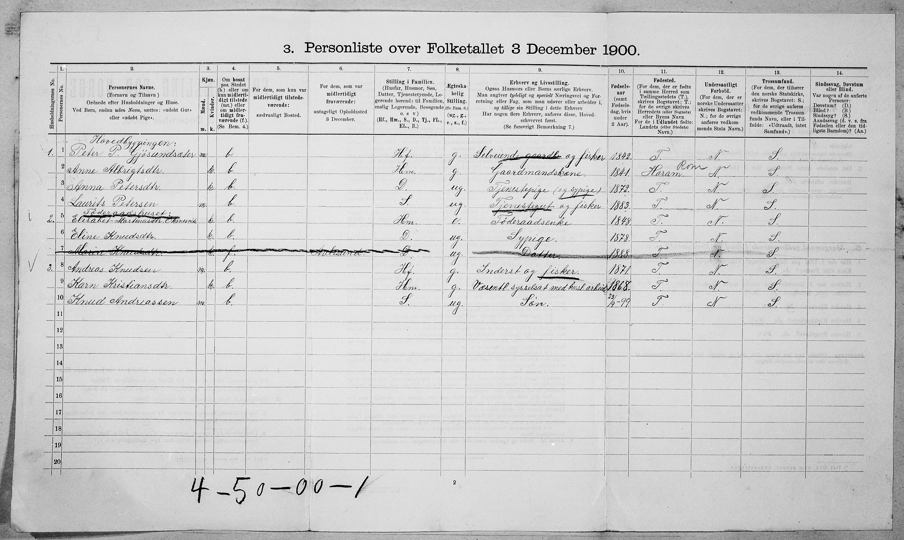 SAT, 1900 census for Borgund, 1900, p. 1583