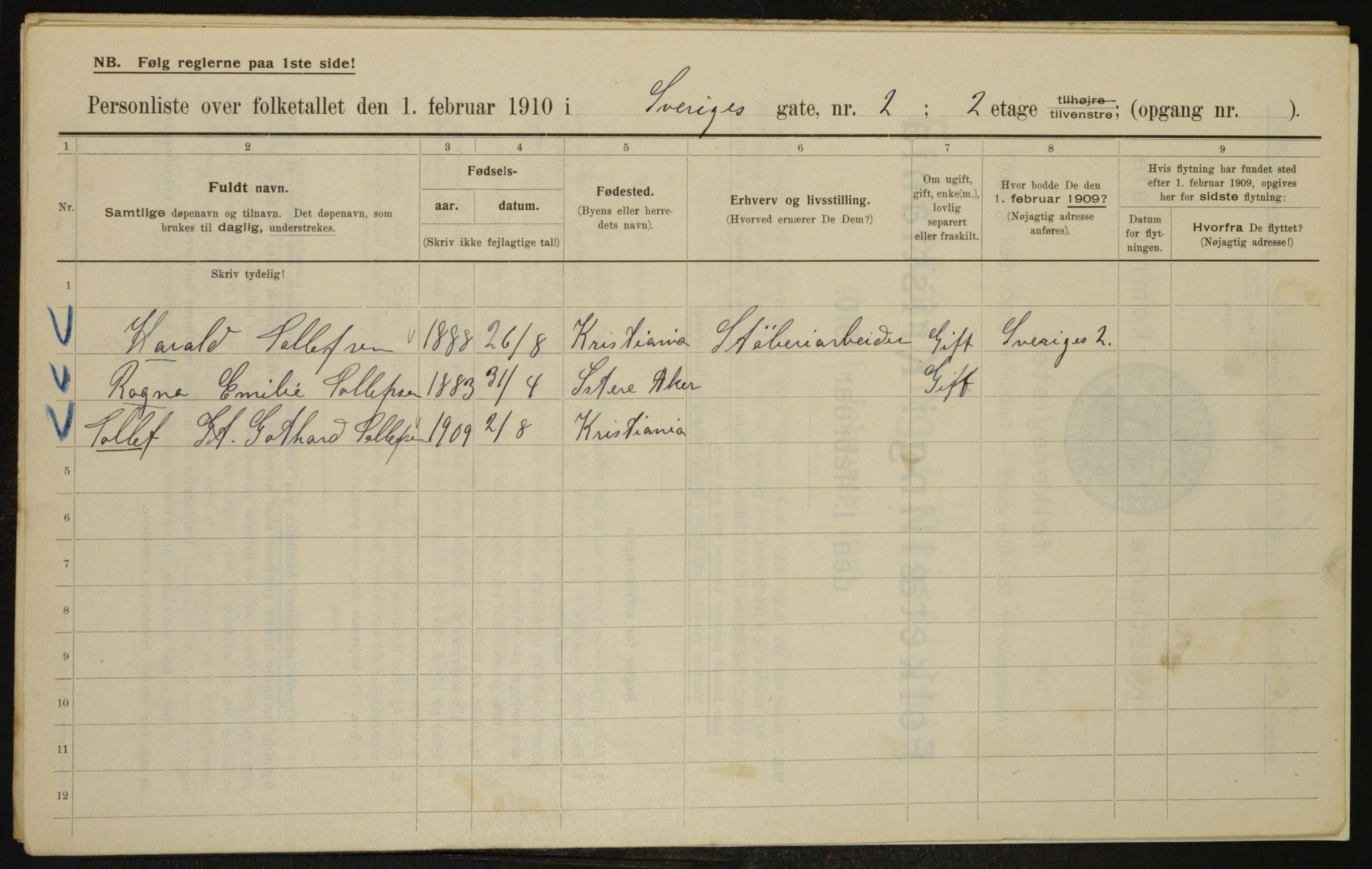 OBA, Municipal Census 1910 for Kristiania, 1910, p. 100319