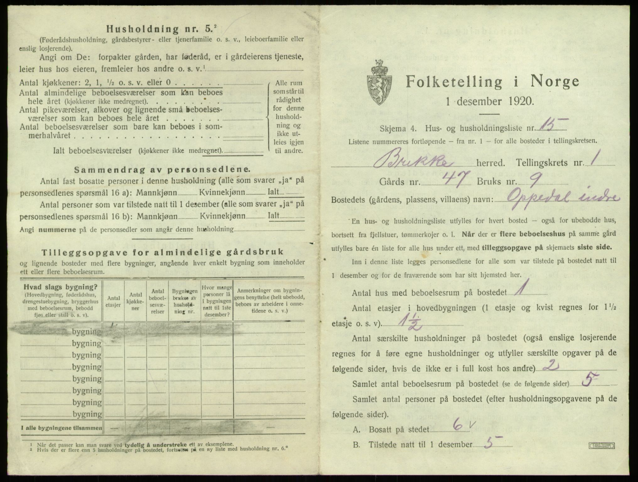 SAB, 1920 census for Brekke, 1920, p. 61