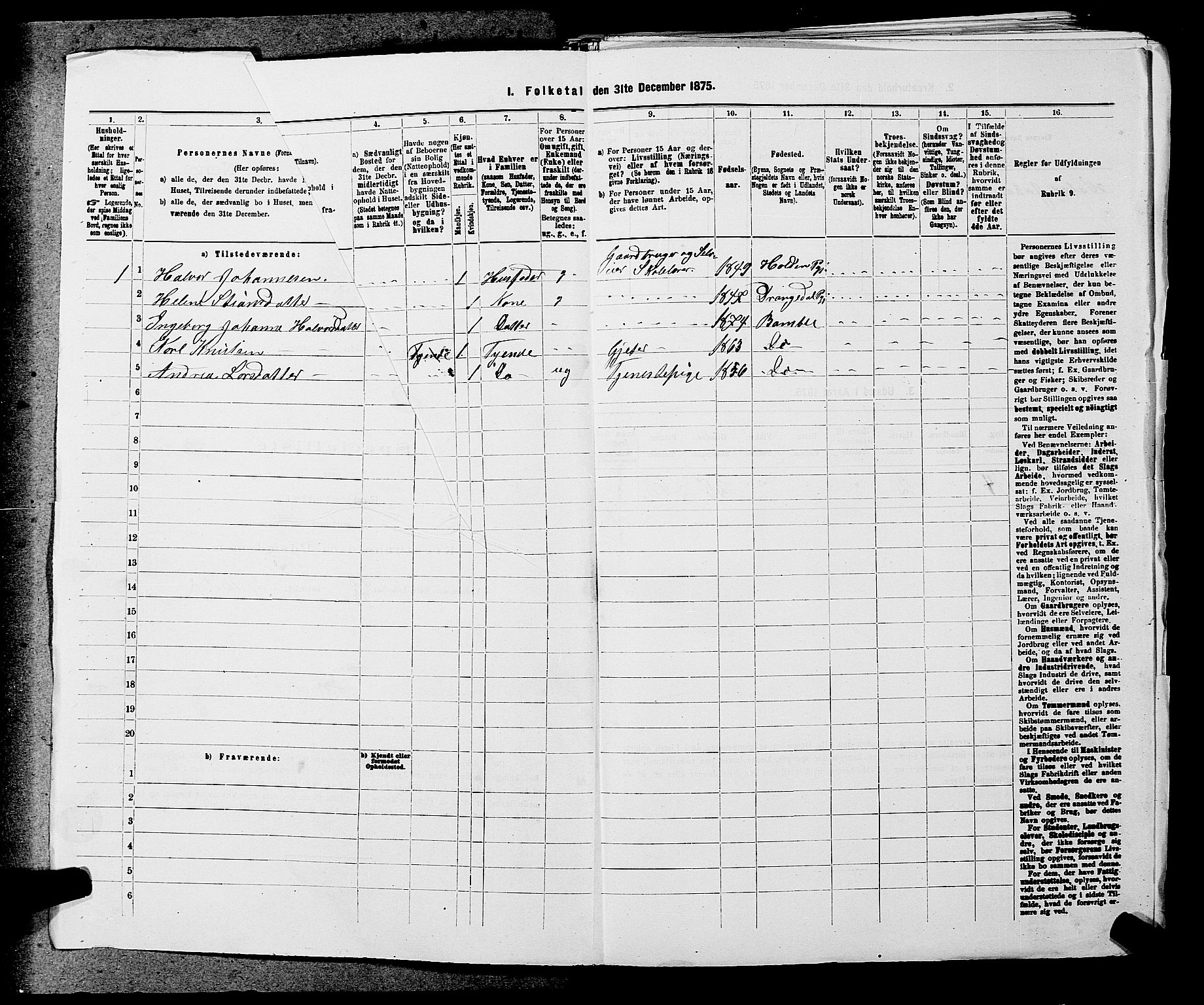 SAKO, 1875 census for 0814L Bamble/Bamble, 1875, p. 530