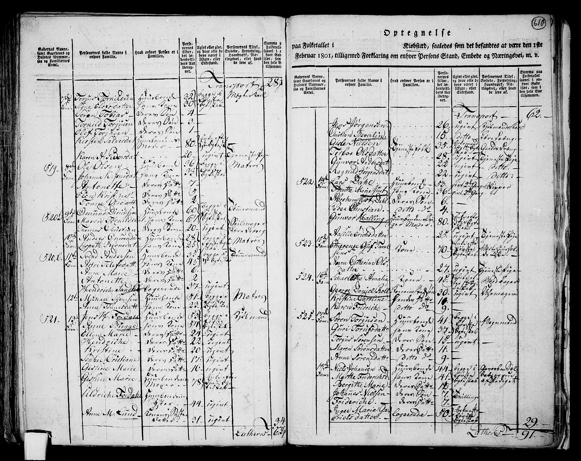 RA, 1801 census for 1001P Kristiansand, 1801, p. 609b-610a