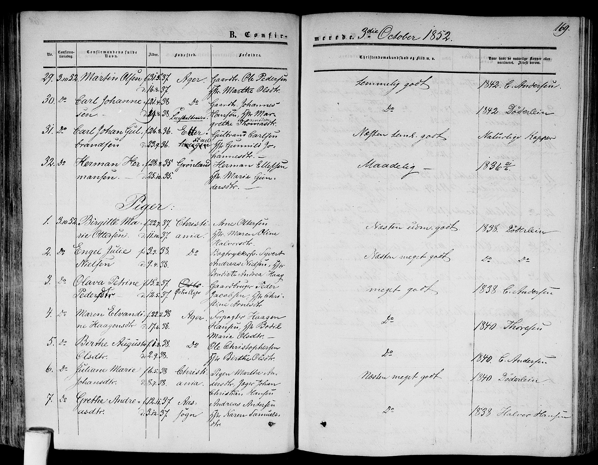 Gamlebyen prestekontor Kirkebøker, AV/SAO-A-10884/F/Fa/L0004: Parish register (official) no. 4, 1850-1857, p. 169