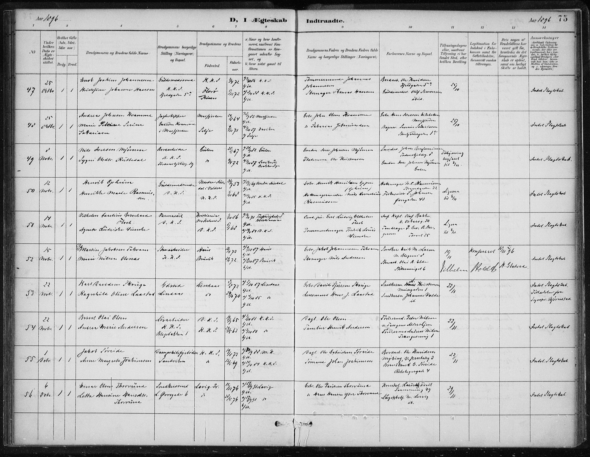 Korskirken sokneprestembete, SAB/A-76101/H/Hab: Parish register (copy) no. D 3, 1887-1906, p. 75