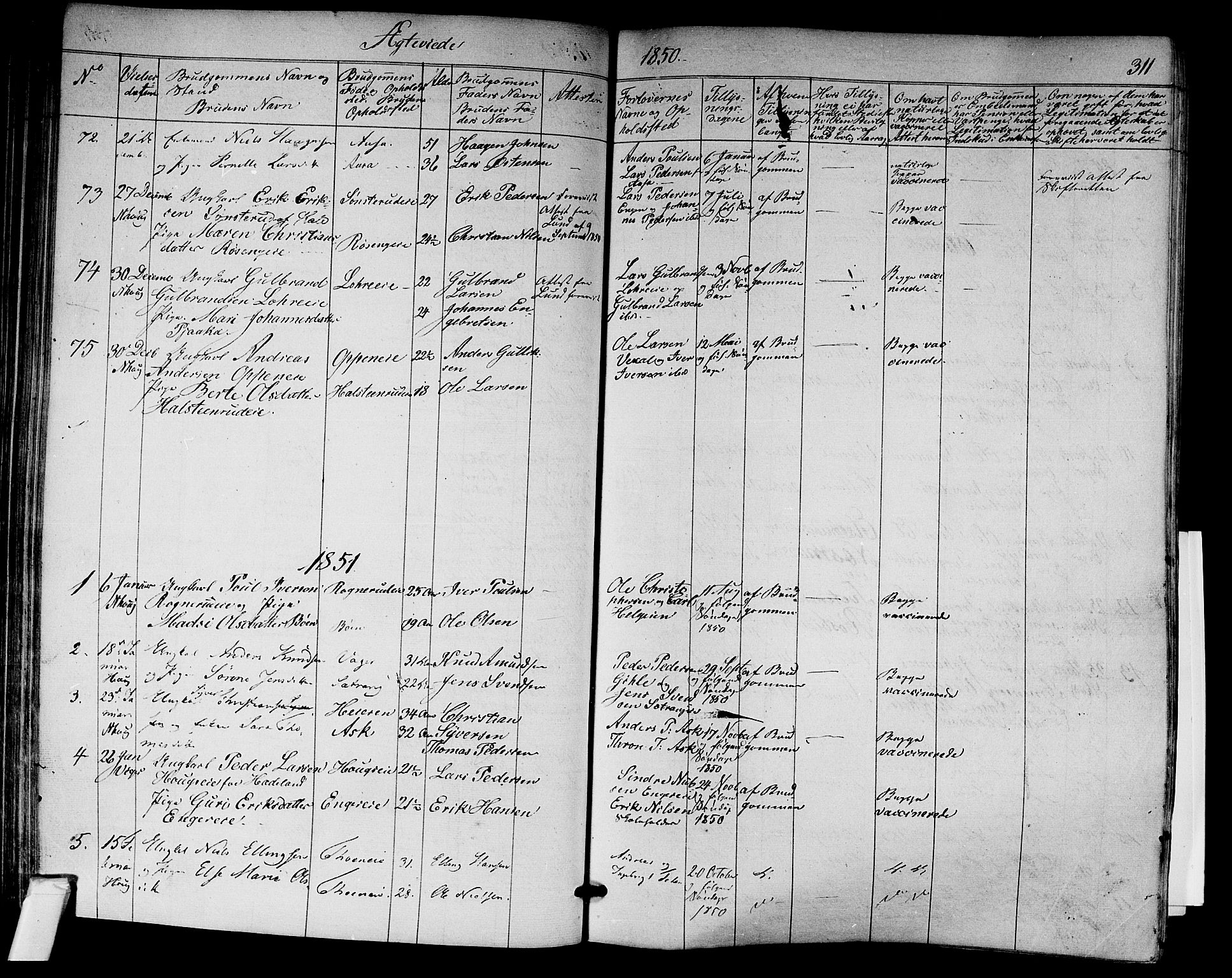 Norderhov kirkebøker, AV/SAKO-A-237/F/Fa/L0011: Parish register (official) no. 11, 1847-1856, p. 311