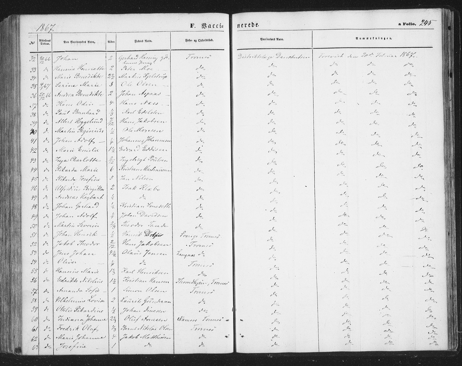 Tromsø sokneprestkontor/stiftsprosti/domprosti, SATØ/S-1343/G/Ga/L0012kirke: Parish register (official) no. 12, 1865-1871, p. 245