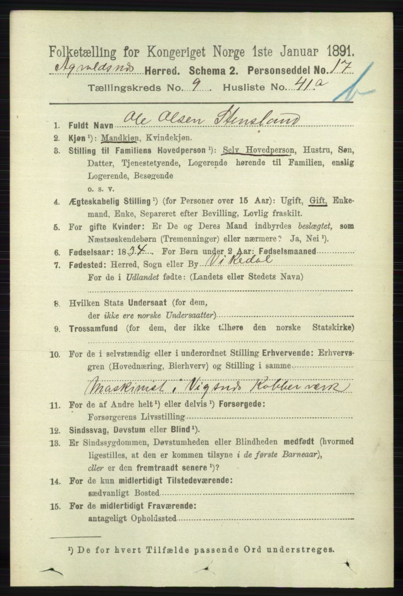 RA, 1891 census for 1147 Avaldsnes, 1891, p. 5521