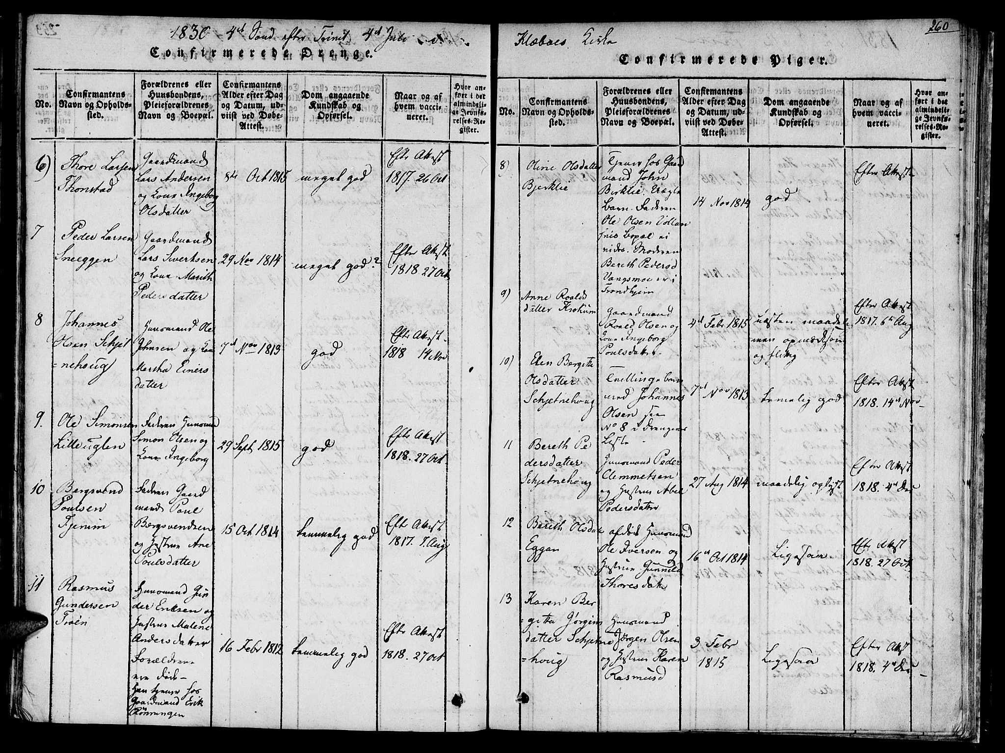 Ministerialprotokoller, klokkerbøker og fødselsregistre - Sør-Trøndelag, SAT/A-1456/618/L0439: Parish register (official) no. 618A04 /1, 1816-1843, p. 260