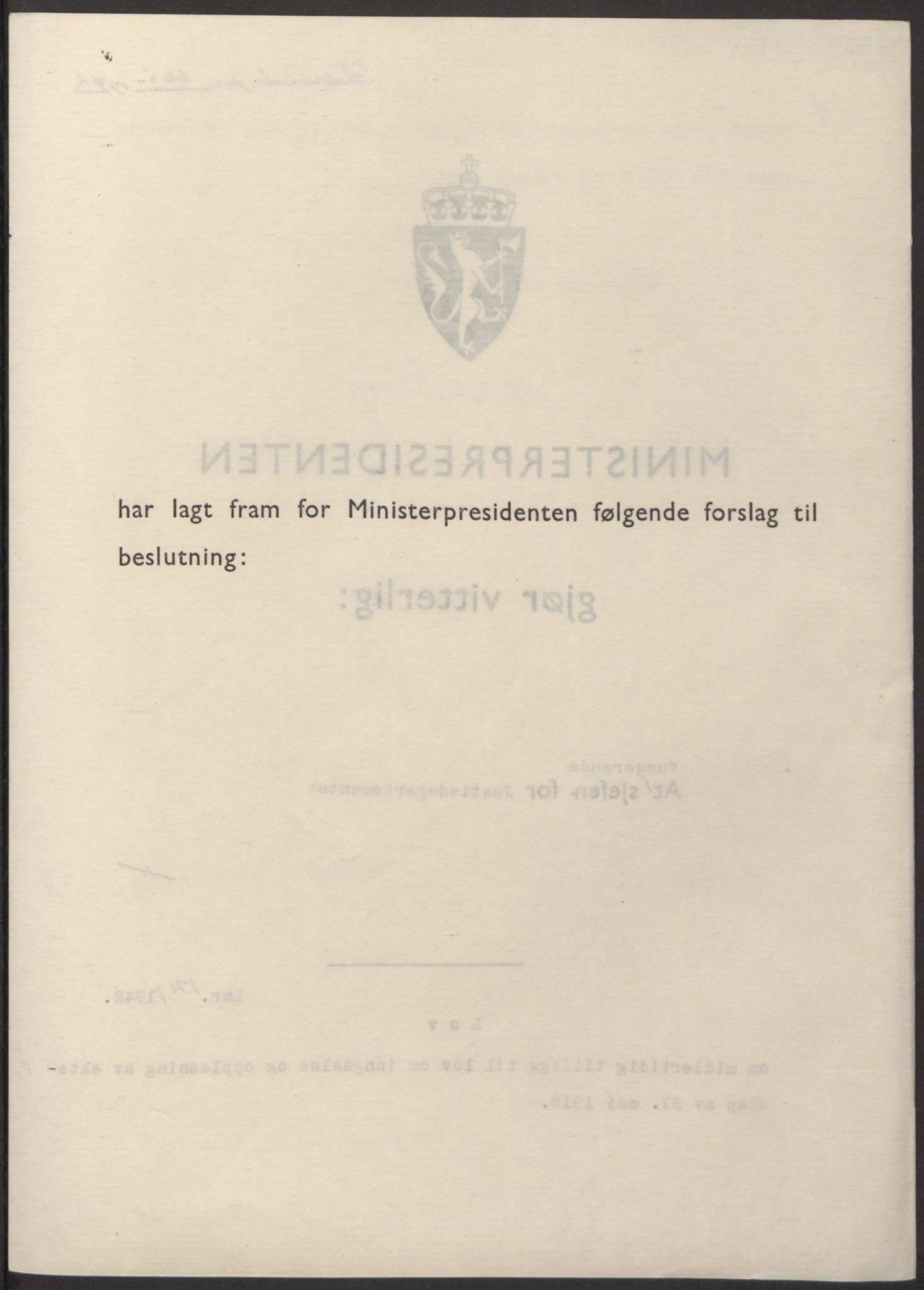 NS-administrasjonen 1940-1945 (Statsrådsekretariatet, de kommisariske statsråder mm), RA/S-4279/D/Db/L0098: Lover II, 1942, p. 273