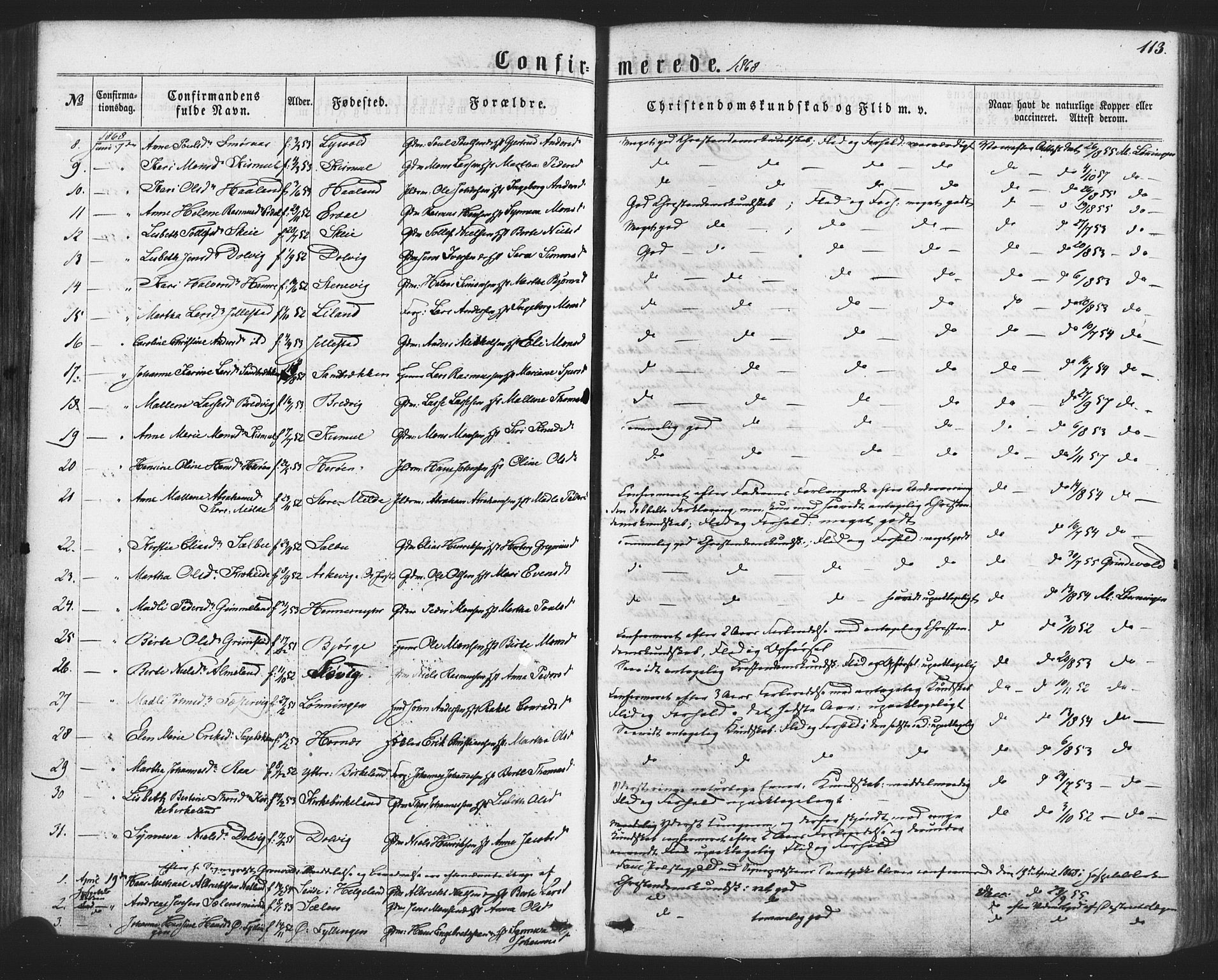 Fana Sokneprestembete, AV/SAB-A-75101/H/Haa/Haaa/L0012: Parish register (official) no. A 12, 1862-1878, p. 113