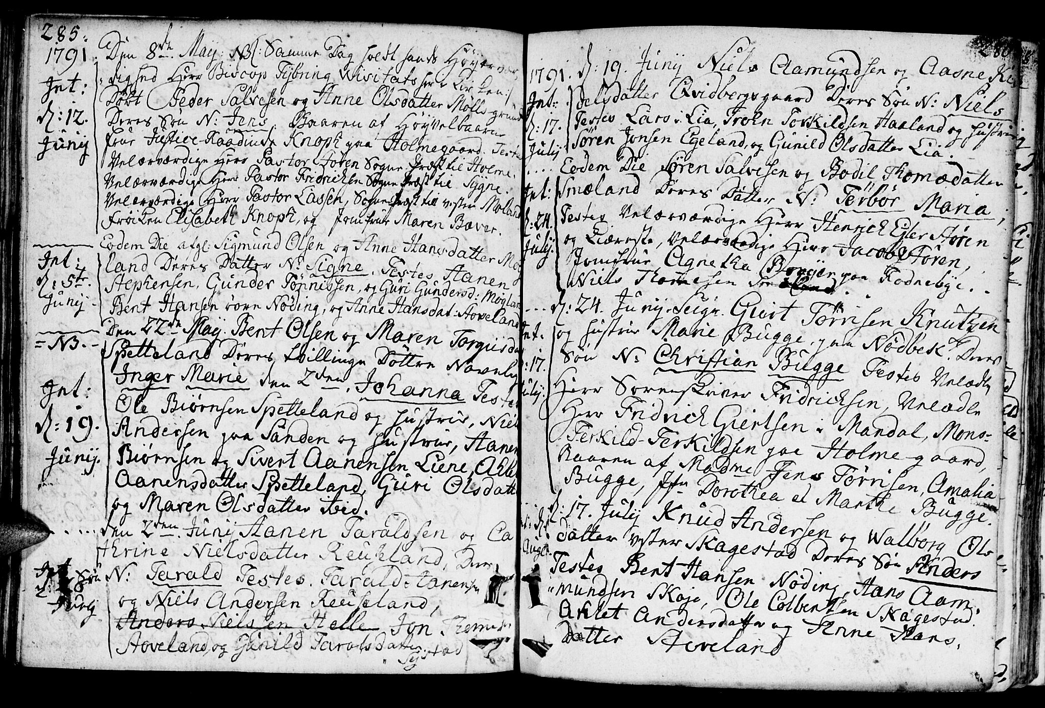 Holum sokneprestkontor, AV/SAK-1111-0022/F/Fa/Faa/L0003: Parish register (official) no. A 3, 1780-1821, p. 285-286