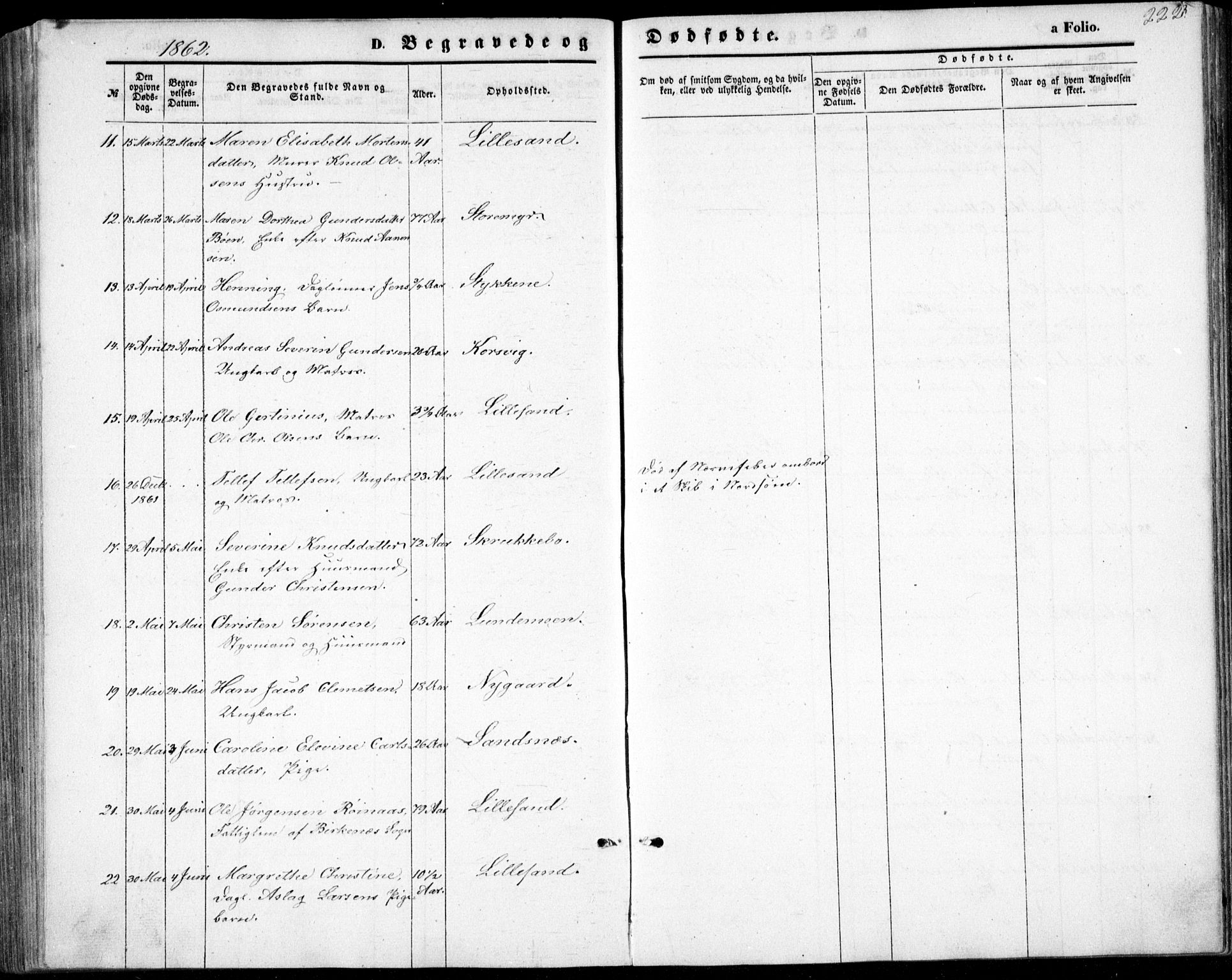 Vestre Moland sokneprestkontor, AV/SAK-1111-0046/F/Fb/Fbb/L0004: Parish register (copy) no. B 4, 1861-1872, p. 222