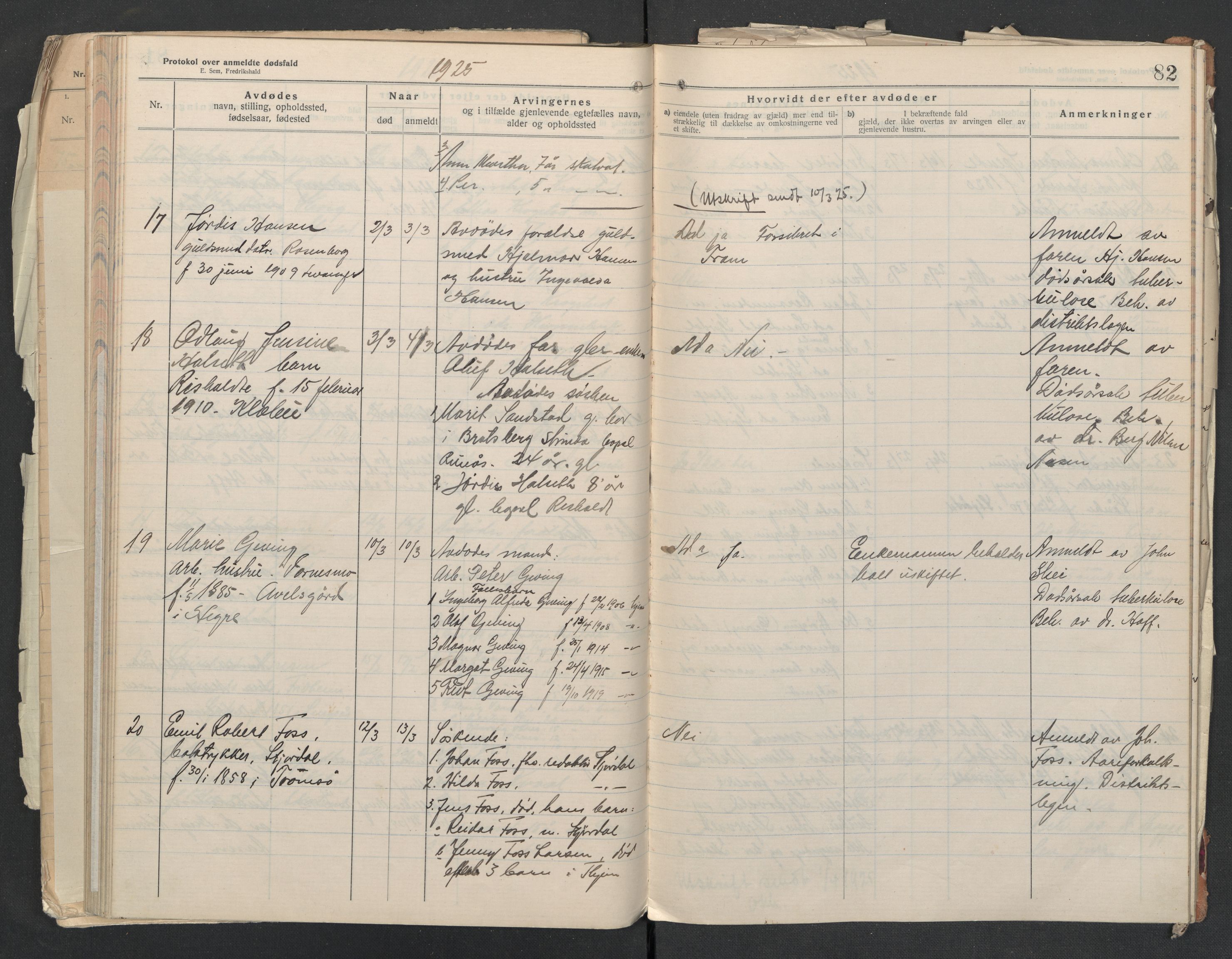 Nedre Stjørdal lensmannskontor, AV/SAT-A-1044/02/L0005: 2.01.05 Dødsfallsprotokoller, 1921-1928, p. 82