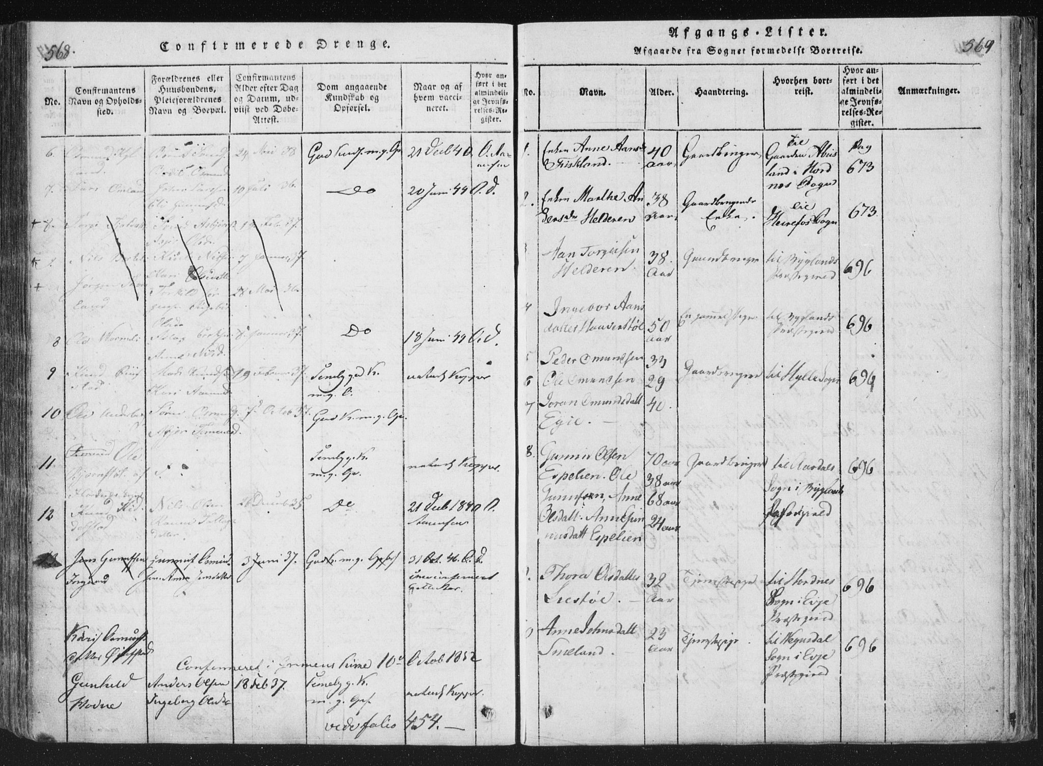 Åseral sokneprestkontor, AV/SAK-1111-0051/F/Fa/L0001: Parish register (official) no. A 1, 1815-1853, p. 568-569