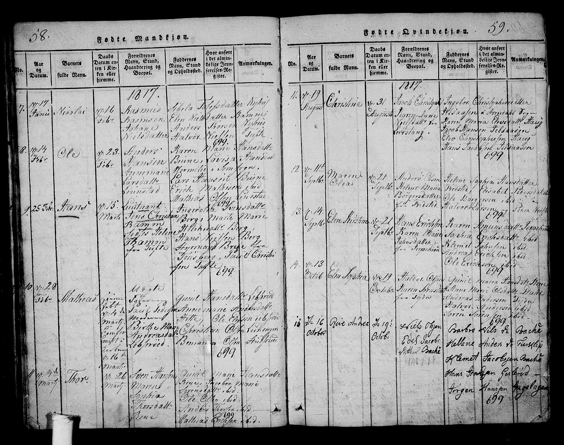 Ramnes kirkebøker, AV/SAKO-A-314/G/Ga/L0001: Parish register (copy) no. I 1, 1813-1847, p. 58-59