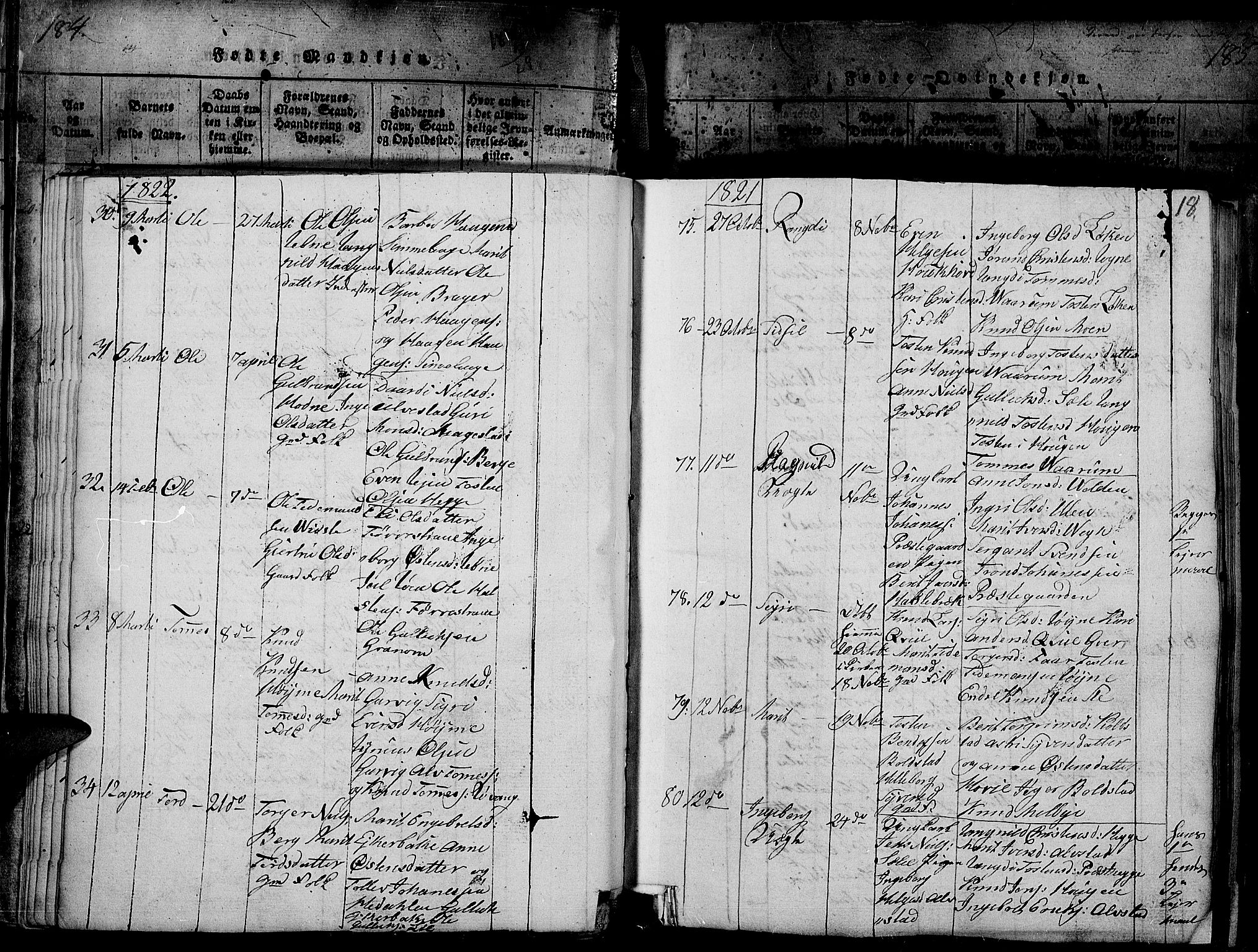 Slidre prestekontor, SAH/PREST-134/H/Ha/Haa/L0002: Parish register (official) no. 2, 1814-1830, p. 184r