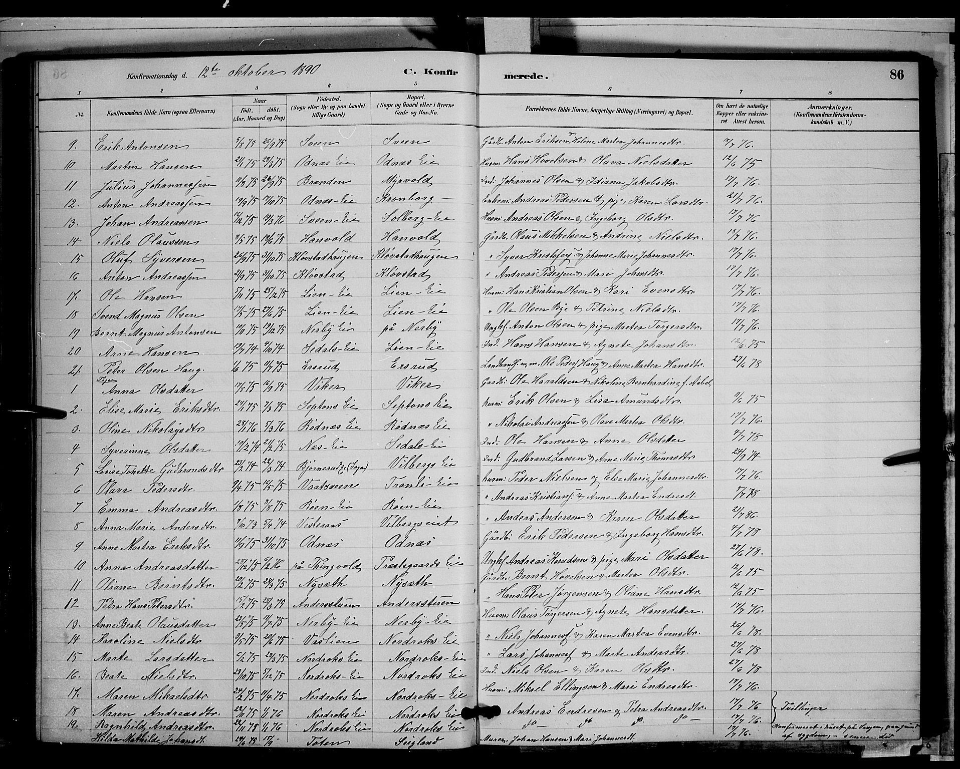 Søndre Land prestekontor, AV/SAH-PREST-122/L/L0003: Parish register (copy) no. 3, 1884-1902, p. 86