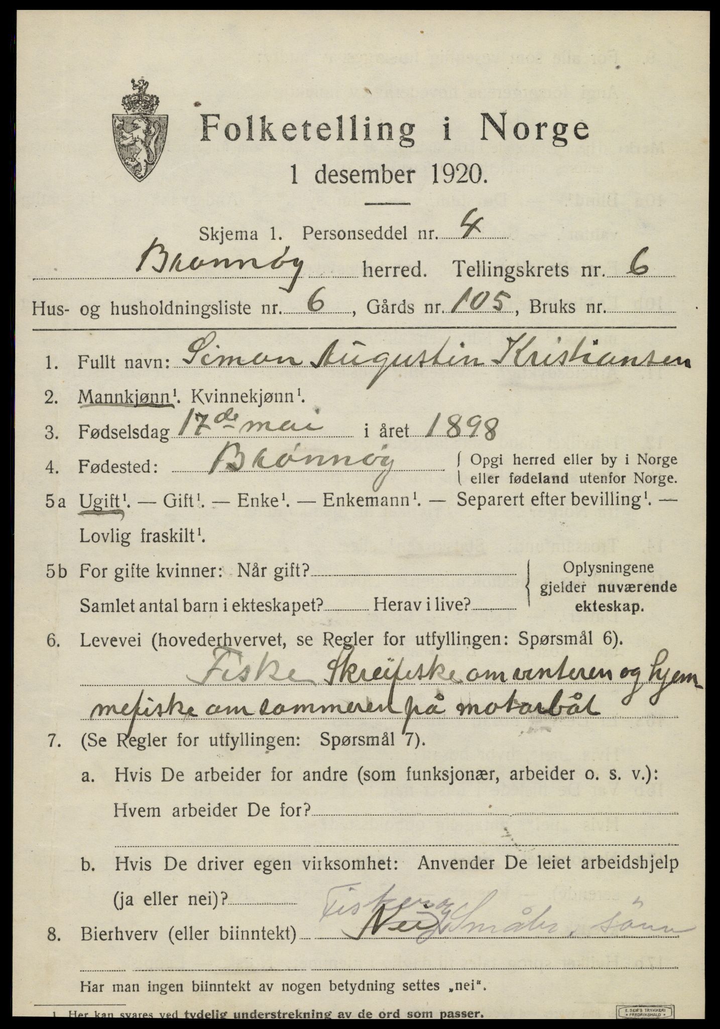 SAT, 1920 census for Brønnøy, 1920, p. 4374