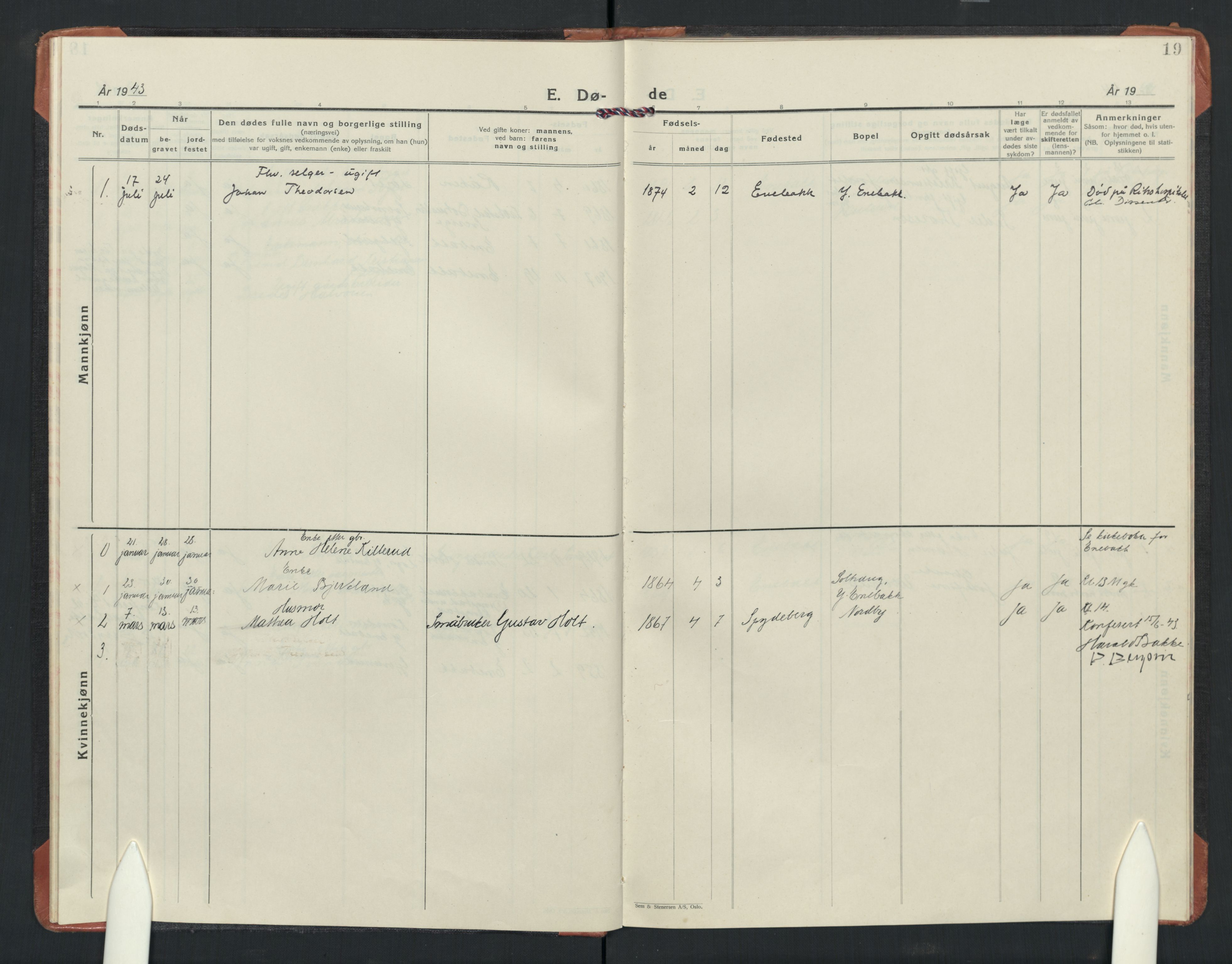 Enebakk prestekontor Kirkebøker, AV/SAO-A-10171c/F/Fb/L0005: Parish register (official) no. II 5, 1926-1952, p. 19