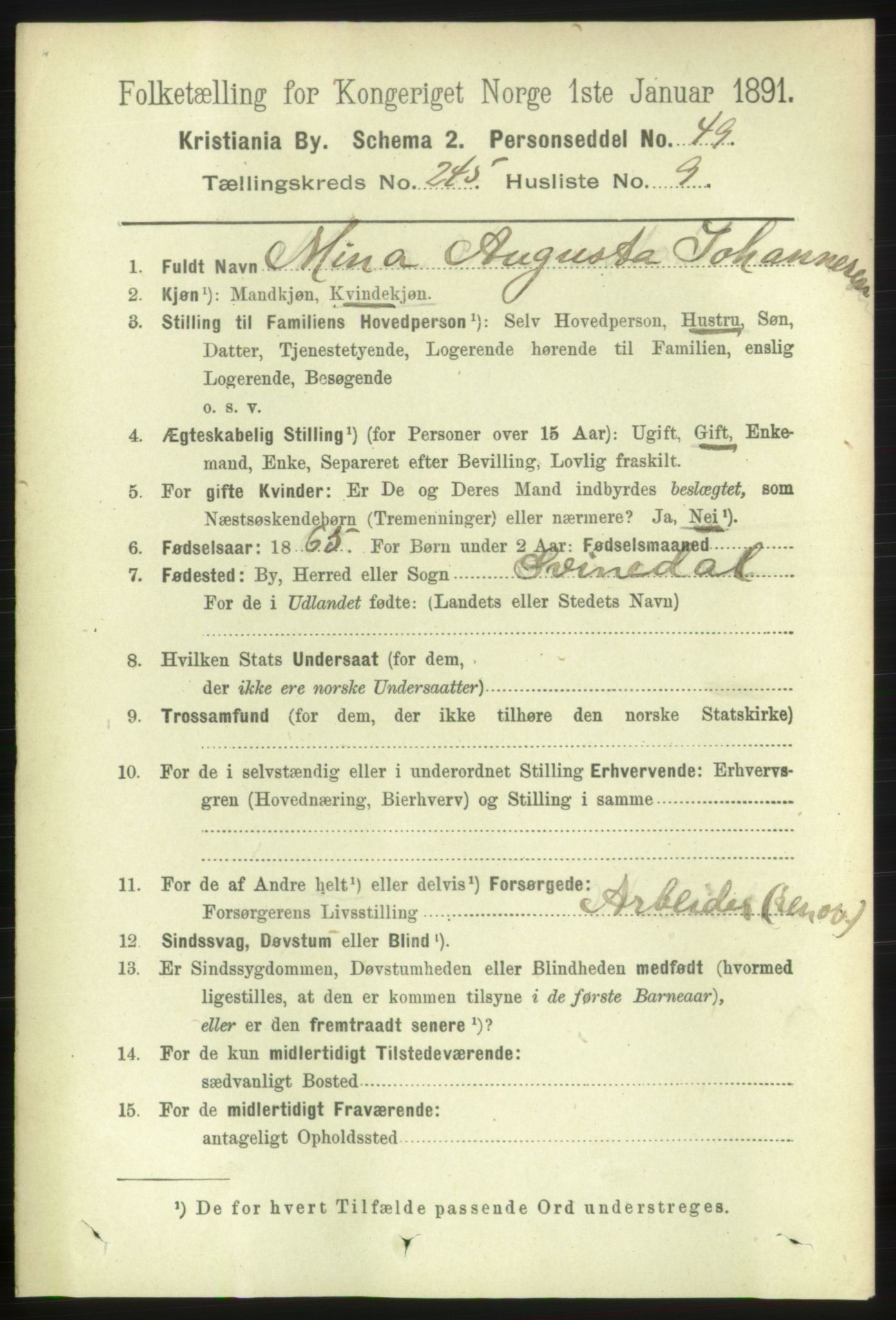 RA, 1891 census for 0301 Kristiania, 1891, p. 149615