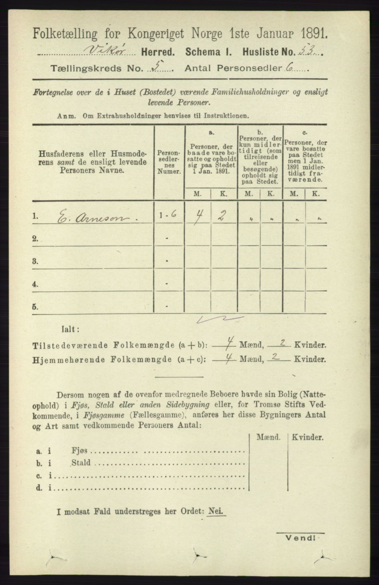 RA, 1891 census for 1238 Vikør, 1891, p. 1410