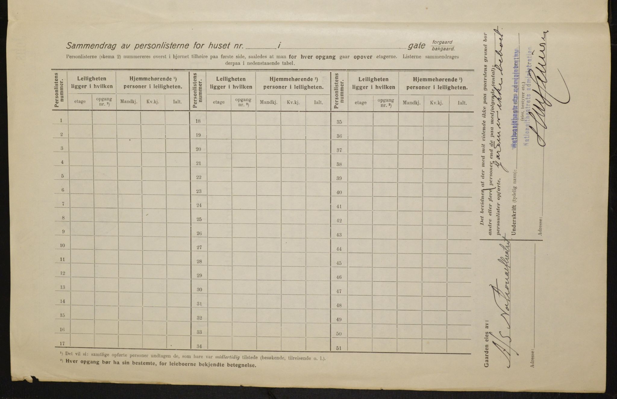 OBA, Municipal Census 1916 for Kristiania, 1916, p. 85342