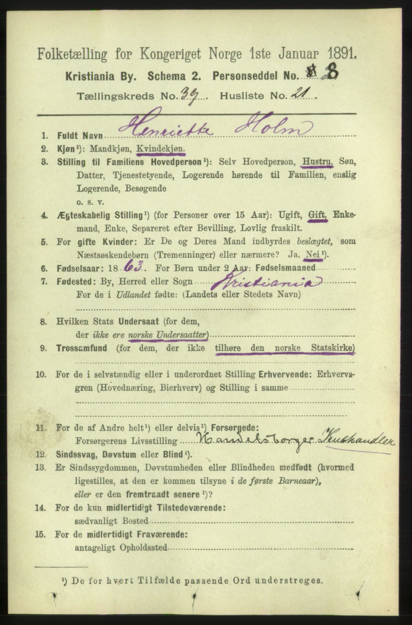 RA, 1891 census for 0301 Kristiania, 1891, p. 22345