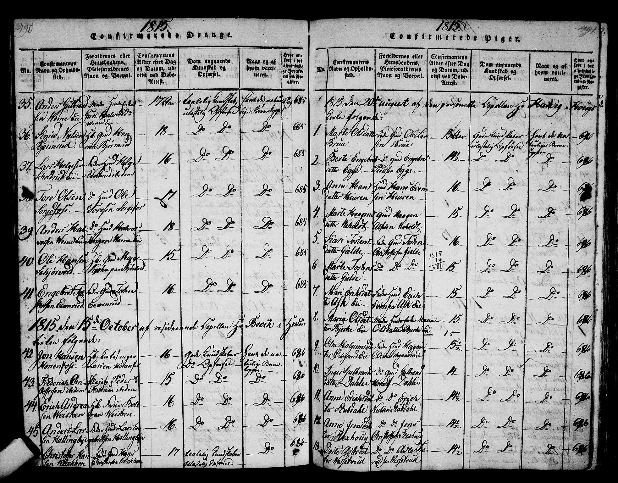 Norderhov kirkebøker, SAKO/A-237/F/Fa/L0008: Parish register (official) no. 8, 1814-1833, p. 490-491