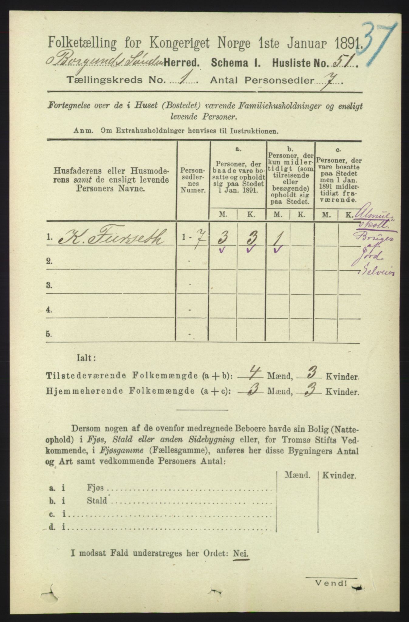 RA, 1891 census for 1531 Borgund, 1891, p. 111