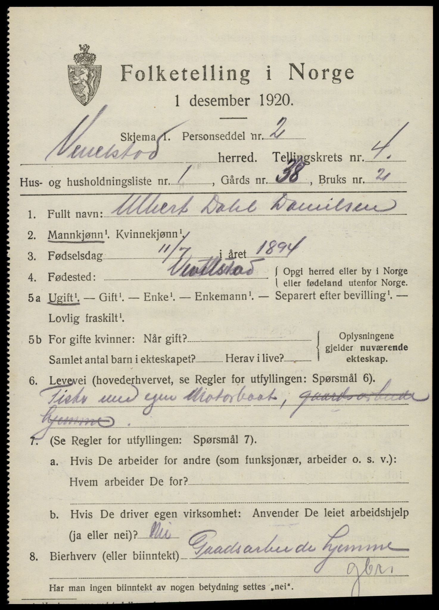 SAT, 1920 census for Vevelstad, 1920, p. 1872