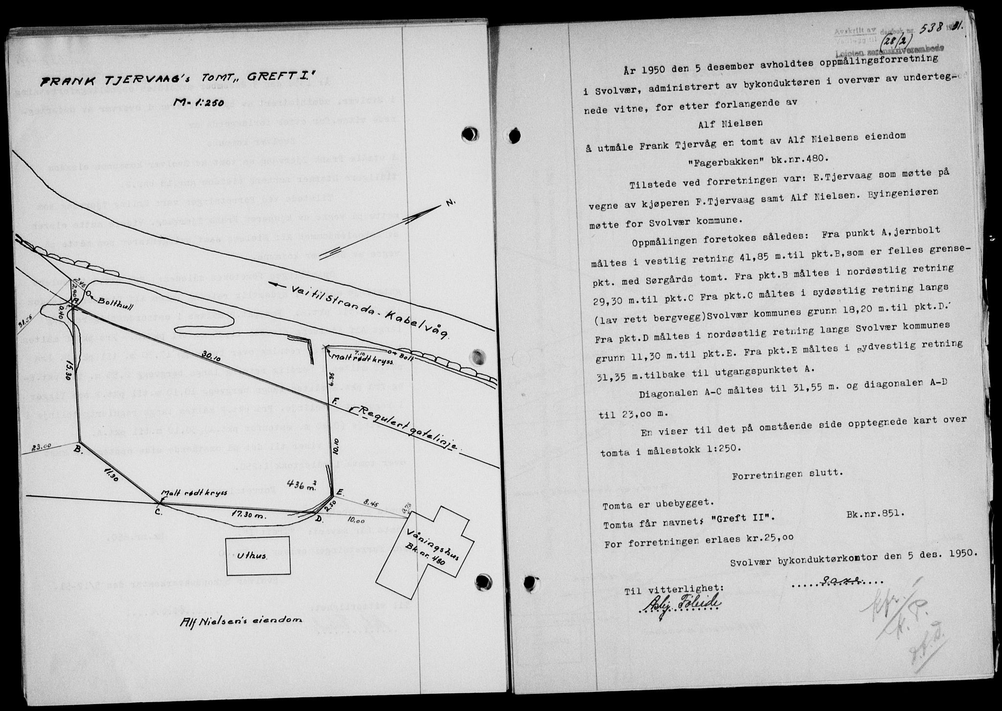 Lofoten sorenskriveri, SAT/A-0017/1/2/2C/L0025a: Mortgage book no. 25a, 1950-1951, Diary no: : 538/1951