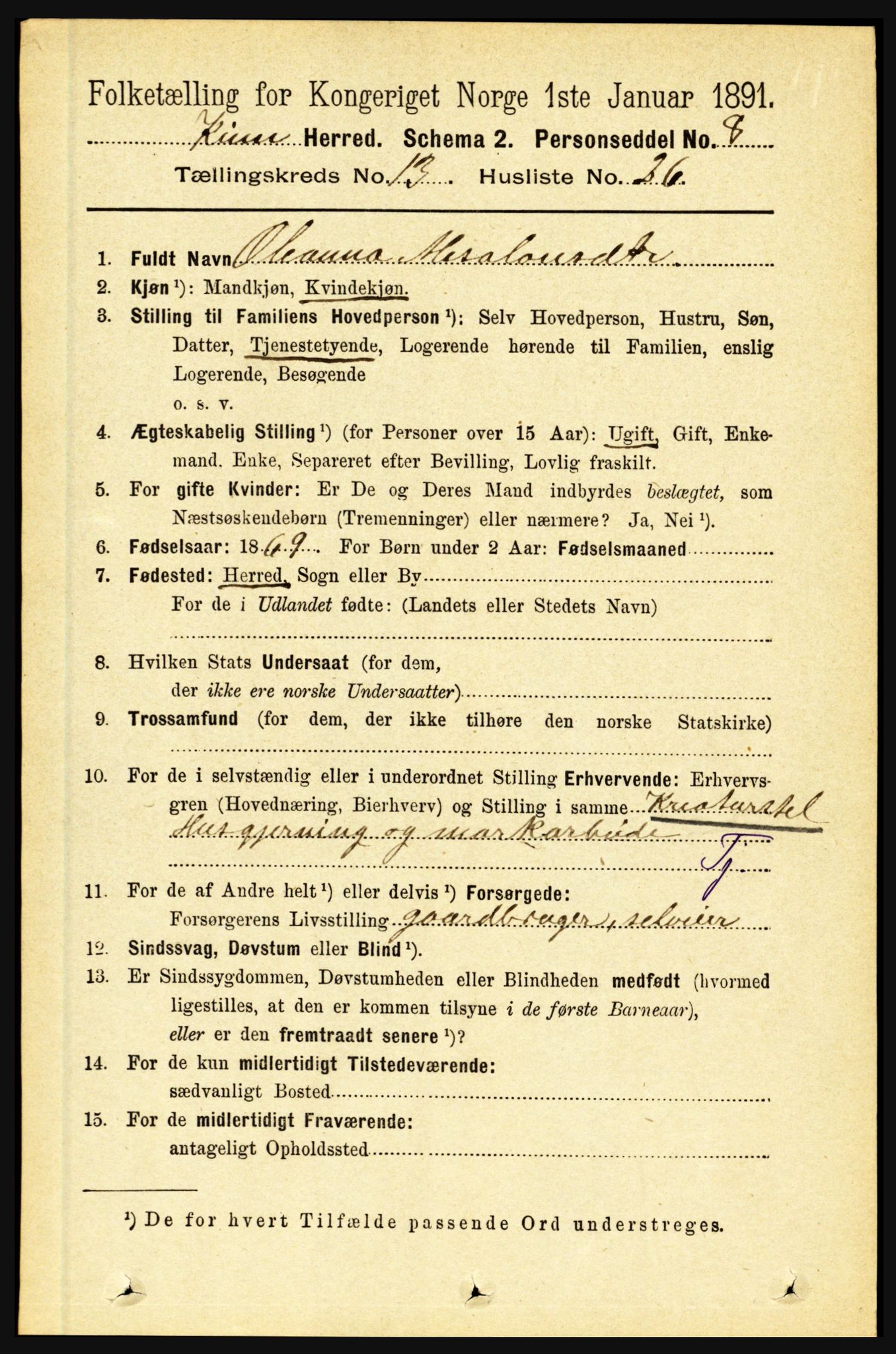 RA, 1891 census for 1437 Kinn, 1891, p. 5246