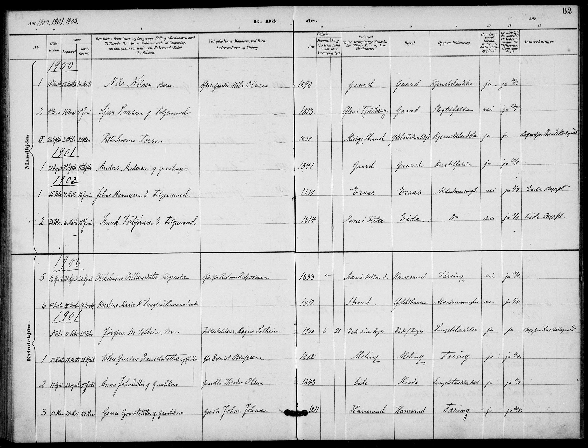 Finnøy sokneprestkontor, SAST/A-101825/H/Ha/Haa/L0012: Parish register (official) no. A 12, 1889-1917, p. 62