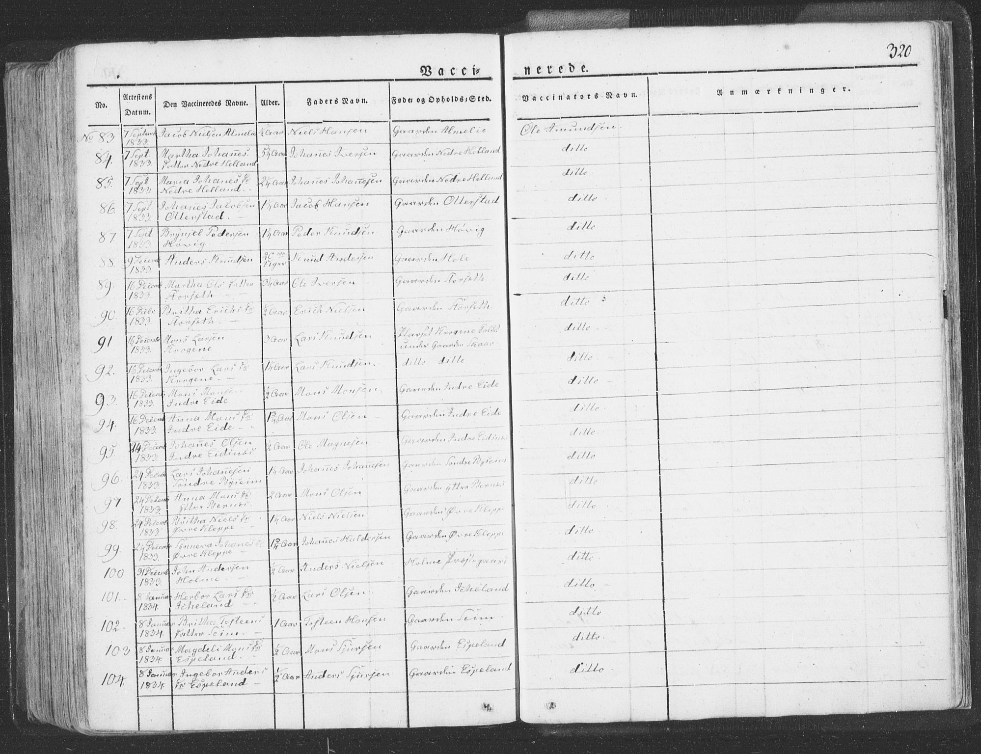 Hosanger sokneprestembete, AV/SAB-A-75801/H/Haa: Parish register (official) no. A 6, 1824-1835, p. 320