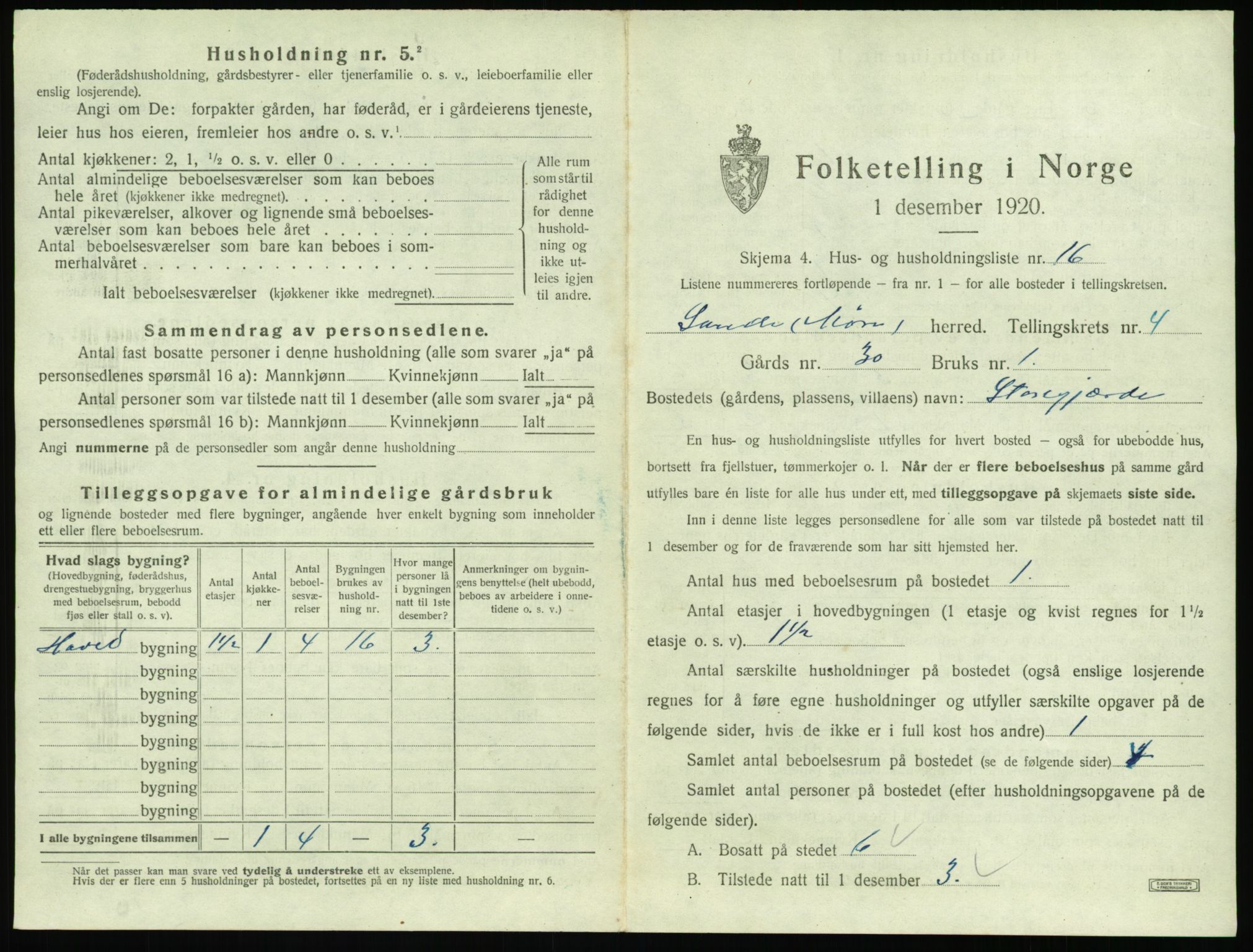 SAT, 1920 census for Sande (MR), 1920, p. 390