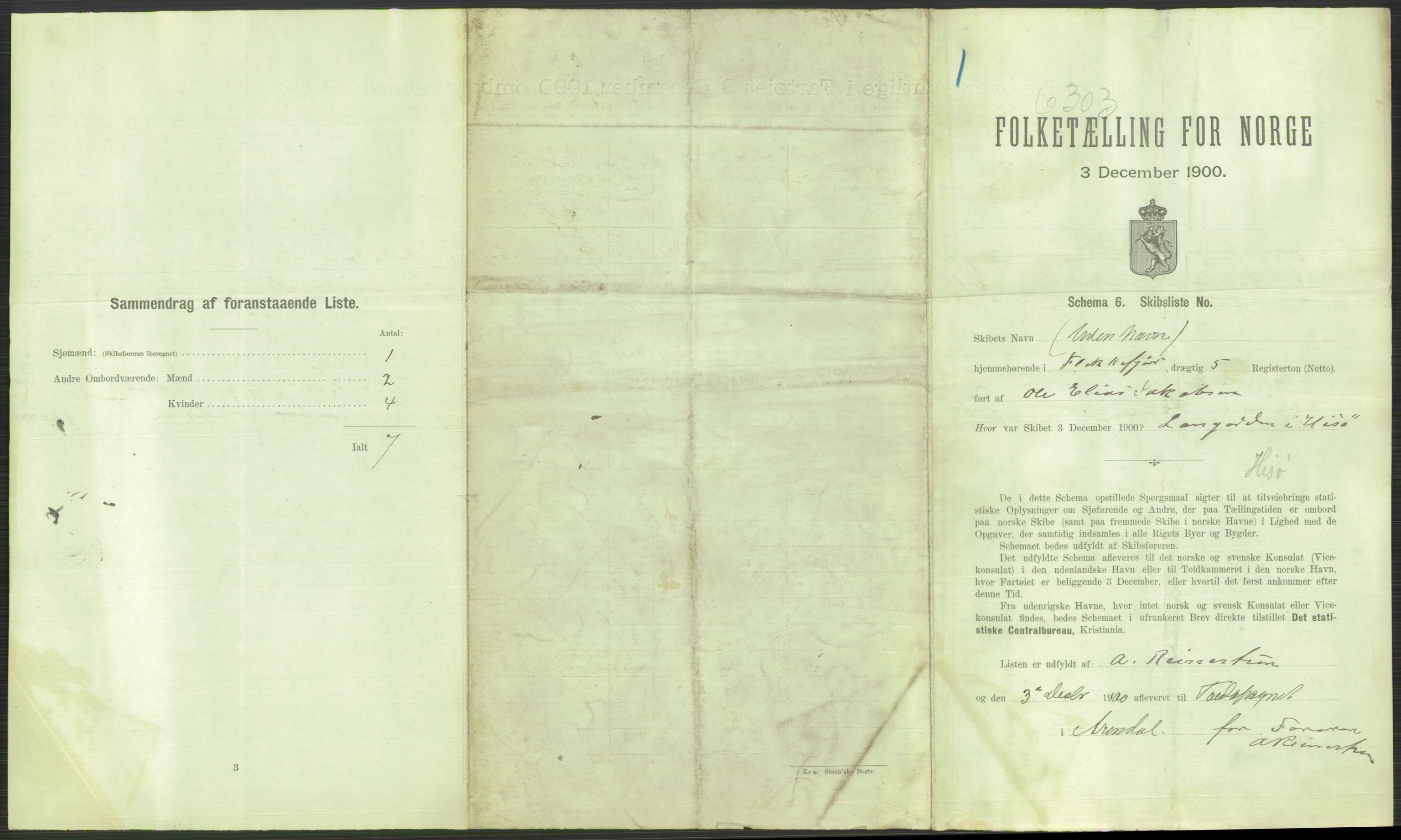 RA, 1900 Census - ship lists from ships in Norwegian harbours, harbours abroad and at sea, 1900, p. 665