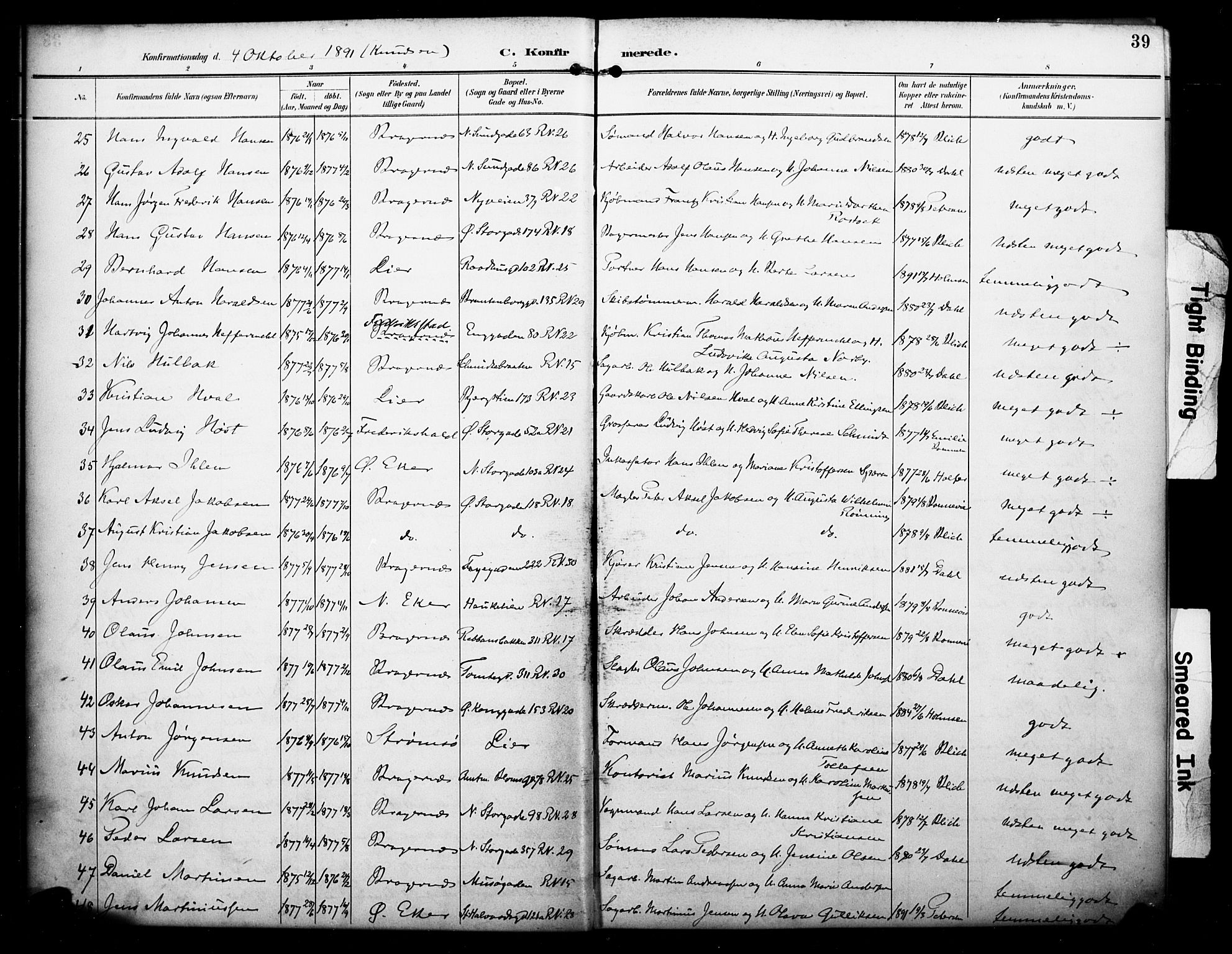 Bragernes kirkebøker, AV/SAKO-A-6/F/Fc/L0006: Parish register (official) no. III 6, 1888-1899, p. 39