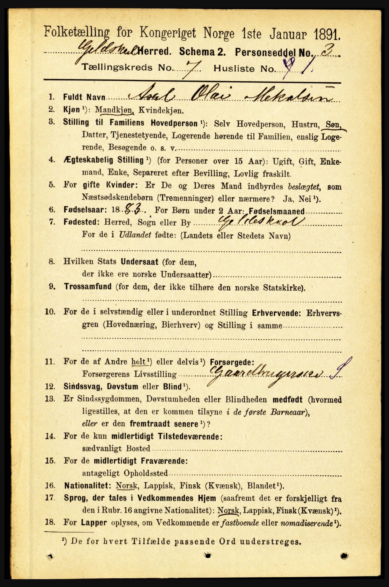 RA, 1891 census for 1838 Gildeskål, 1891, p. 2241