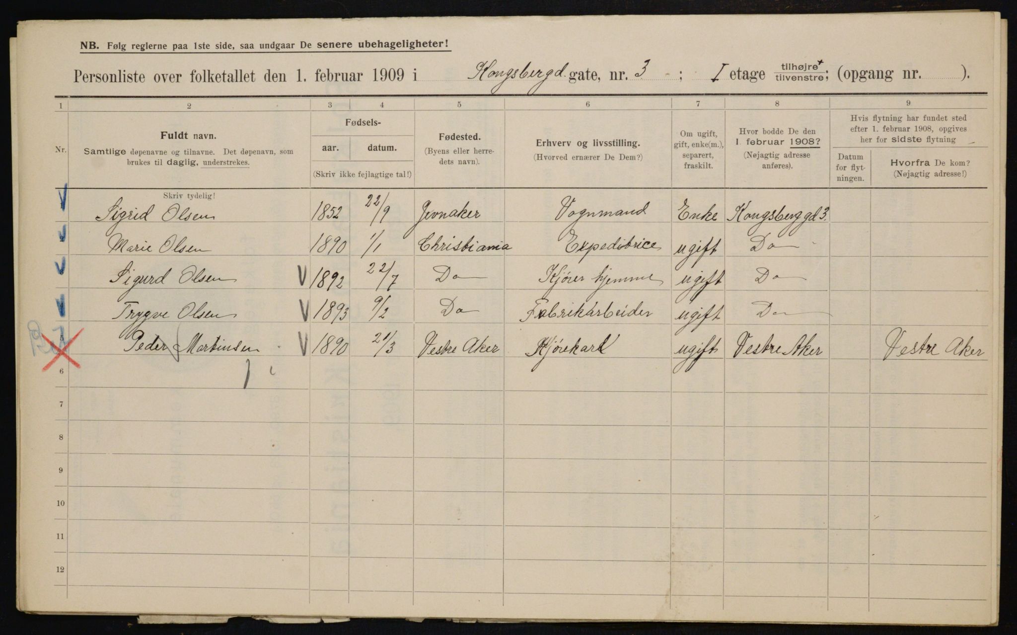 OBA, Municipal Census 1909 for Kristiania, 1909, p. 48341