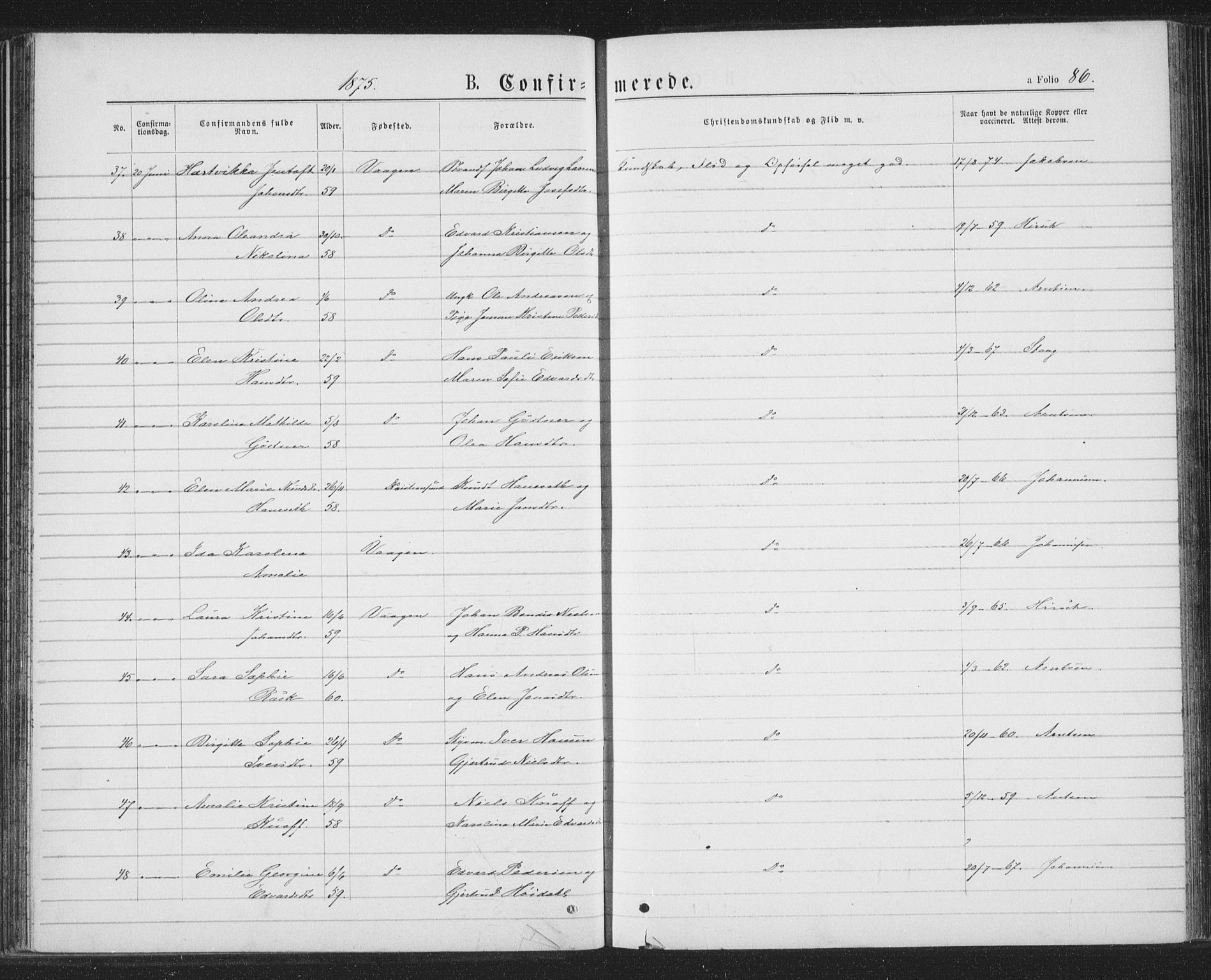 Ministerialprotokoller, klokkerbøker og fødselsregistre - Nordland, AV/SAT-A-1459/874/L1074: Parish register (copy) no. 874C03, 1870-1876, p. 86