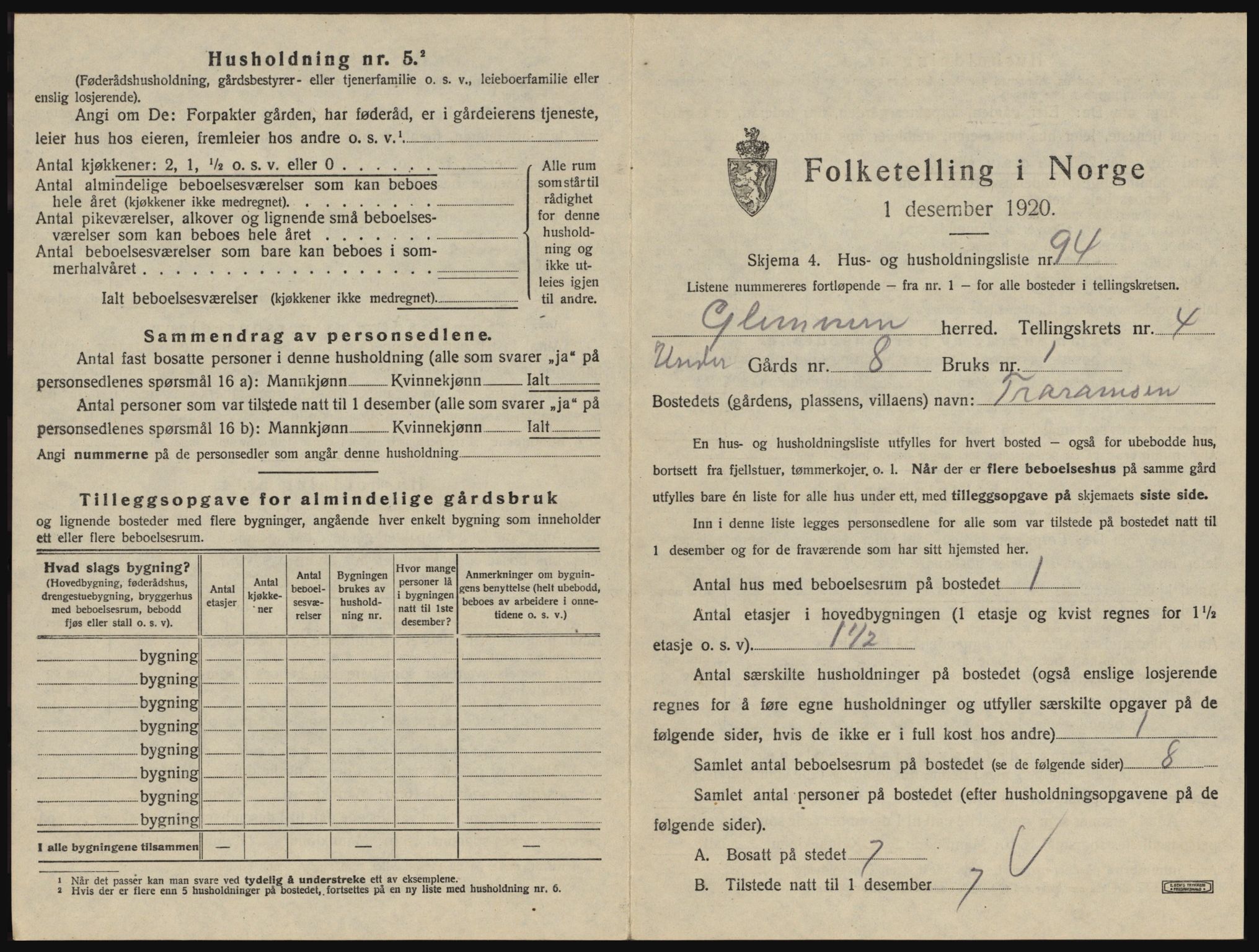 SAO, 1920 census for Glemmen, 1920, p. 1375