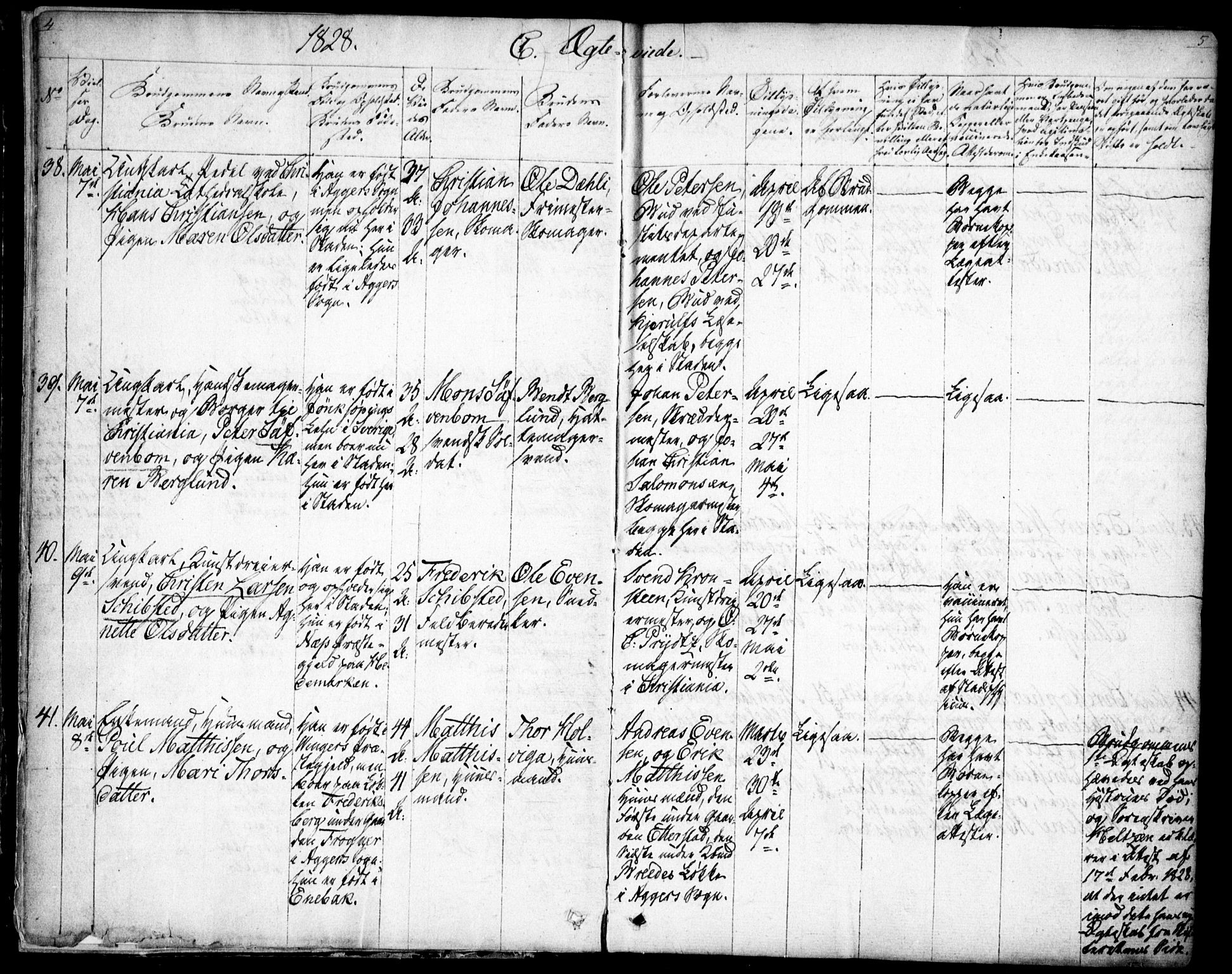 Oslo domkirke Kirkebøker, SAO/A-10752/F/Fa/L0019: Parish register (official) no. 19, 1828-1847, p. 4-5