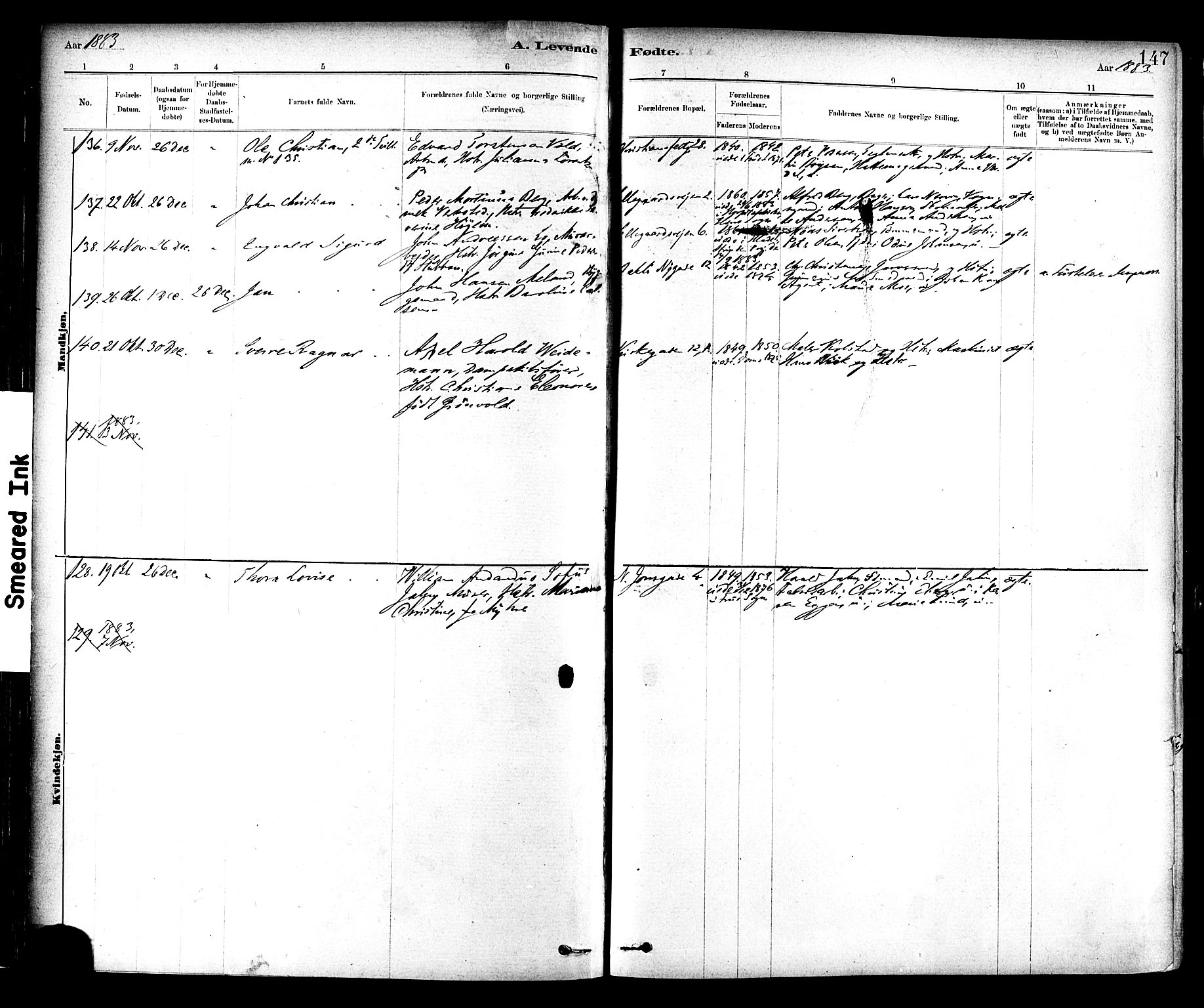 Ministerialprotokoller, klokkerbøker og fødselsregistre - Sør-Trøndelag, SAT/A-1456/604/L0188: Parish register (official) no. 604A09, 1878-1892, p. 147