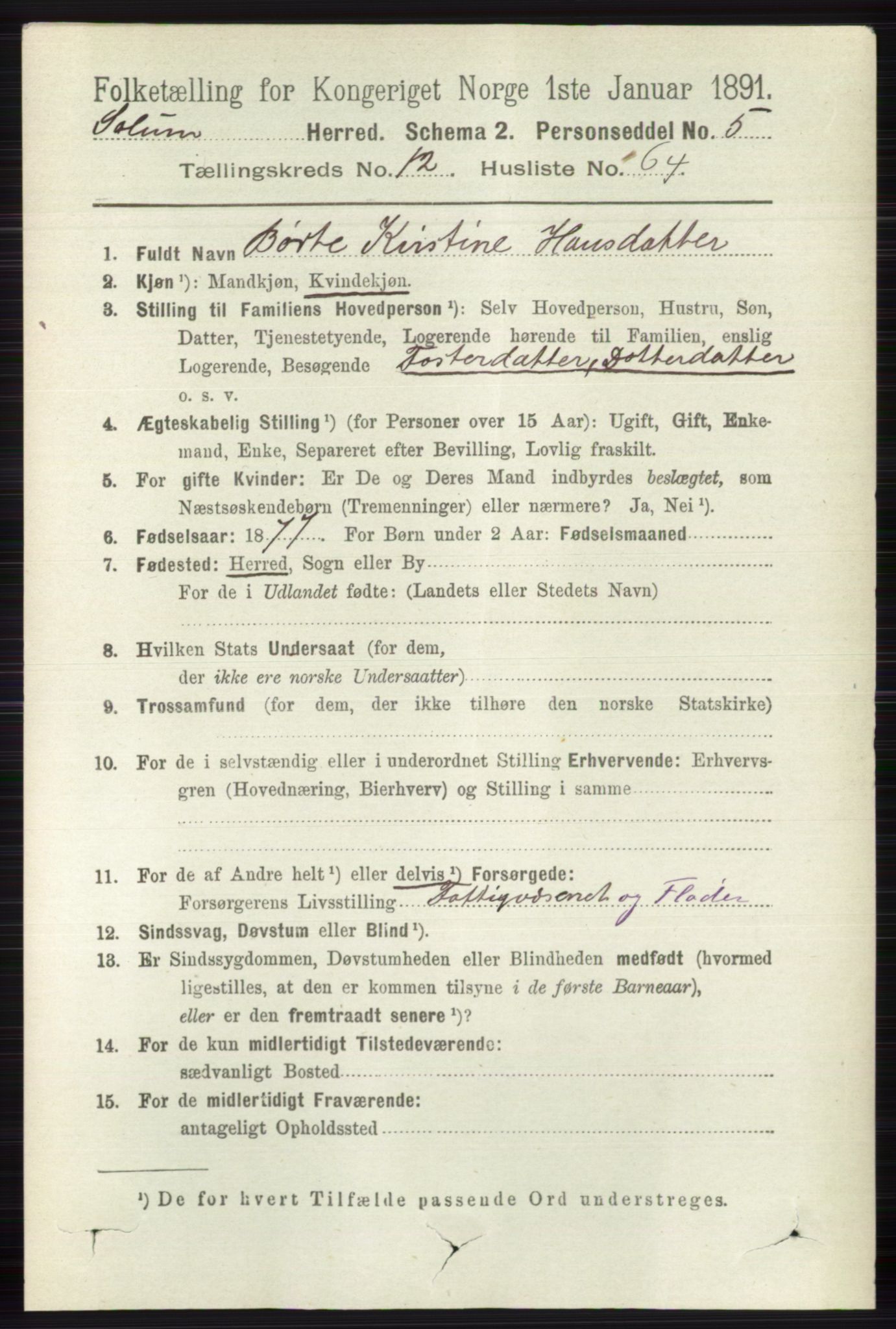 RA, 1891 census for 0818 Solum, 1891, p. 5984