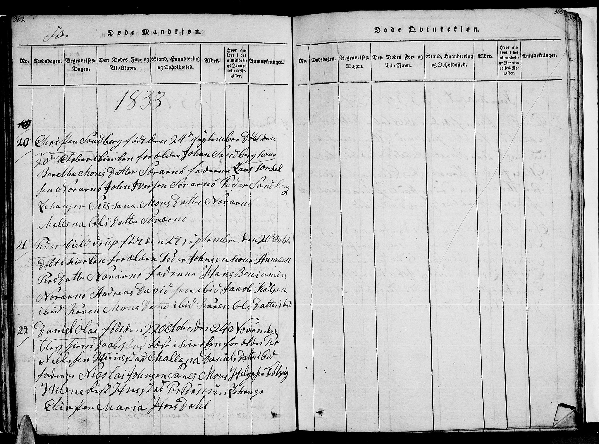 Ministerialprotokoller, klokkerbøker og fødselsregistre - Nordland, SAT/A-1459/805/L0105: Parish register (copy) no. 805C01, 1820-1839, p. 362-363